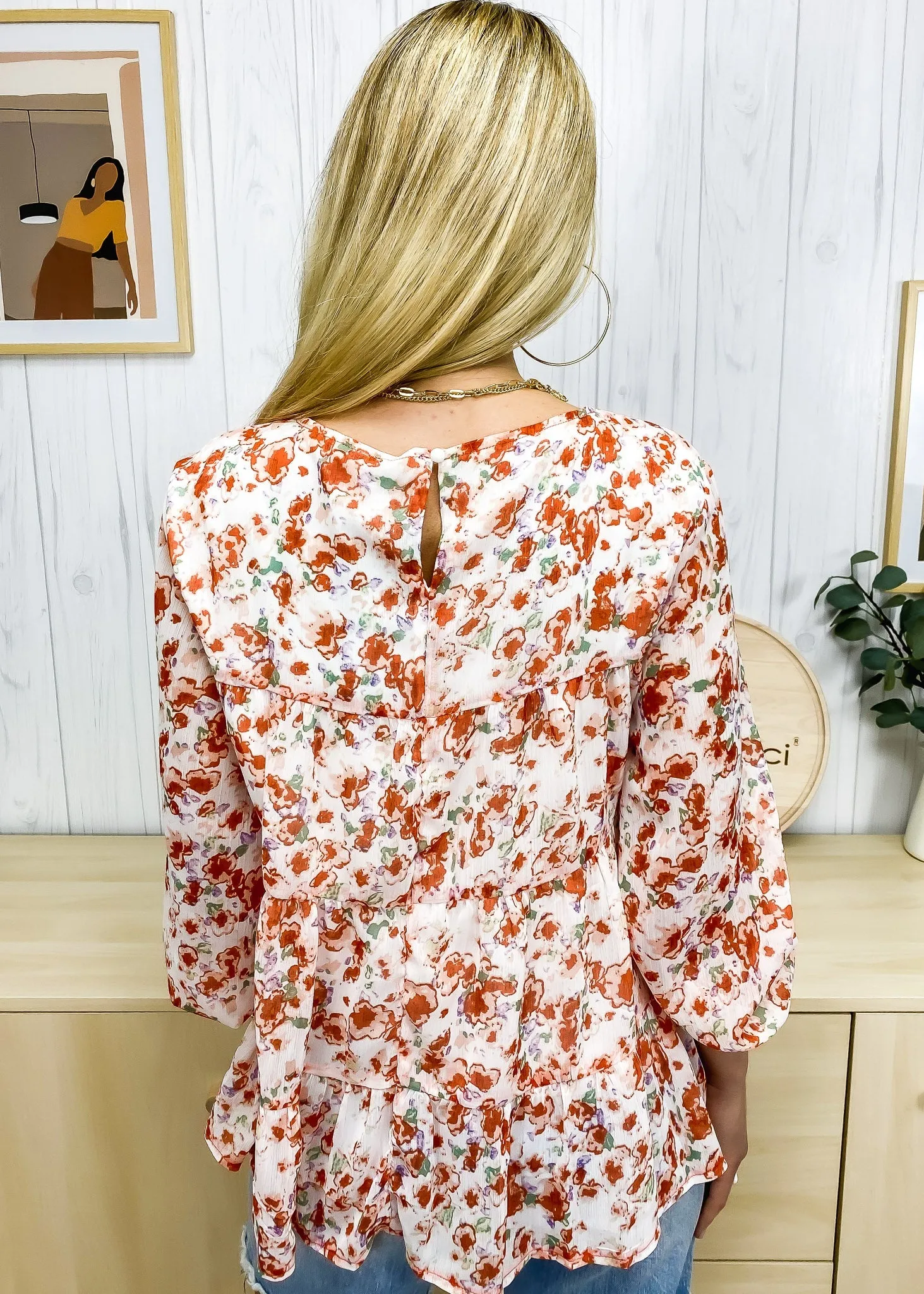 Printed Ruffle Hem Flowy Blouse