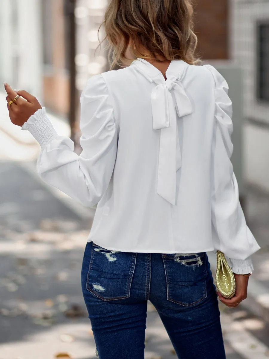 Puff Sleeve Back Tie Blouse