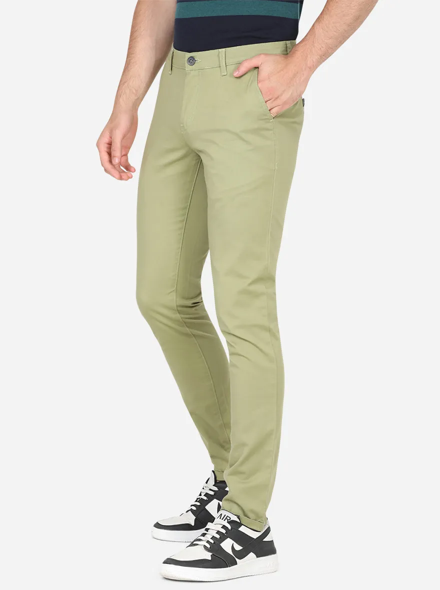 Sage Green Solid Neo Fit Casual Trouser | Greenfibre