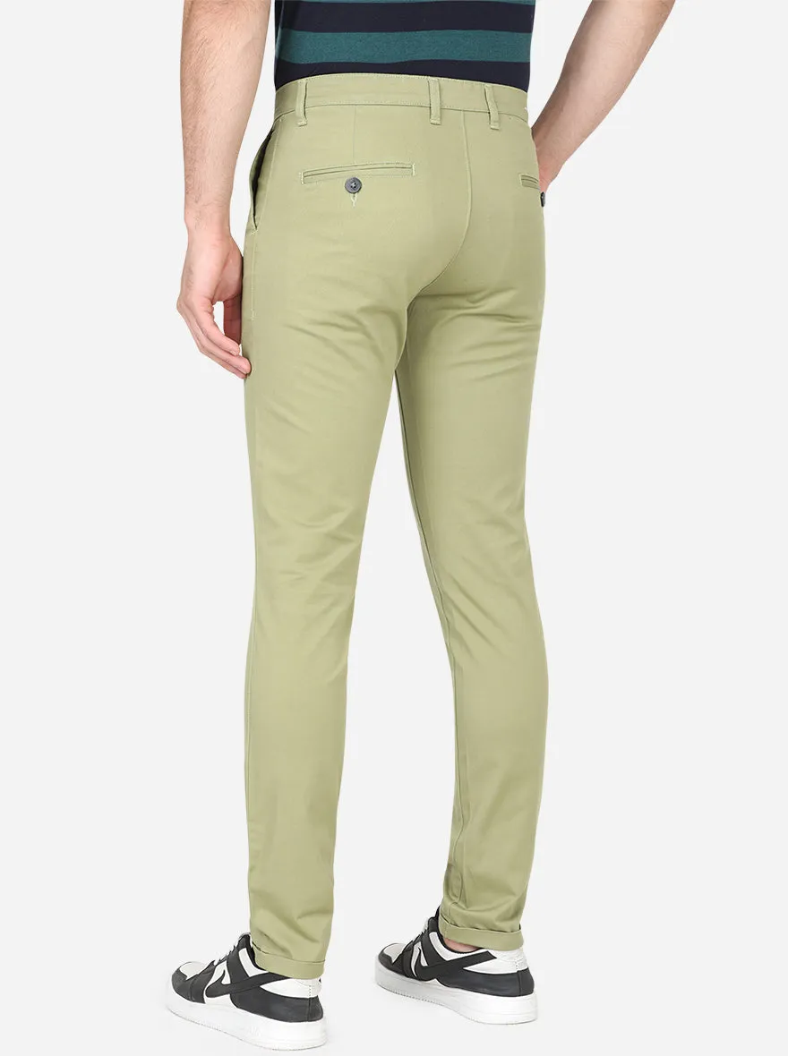 Sage Green Solid Neo Fit Casual Trouser | Greenfibre