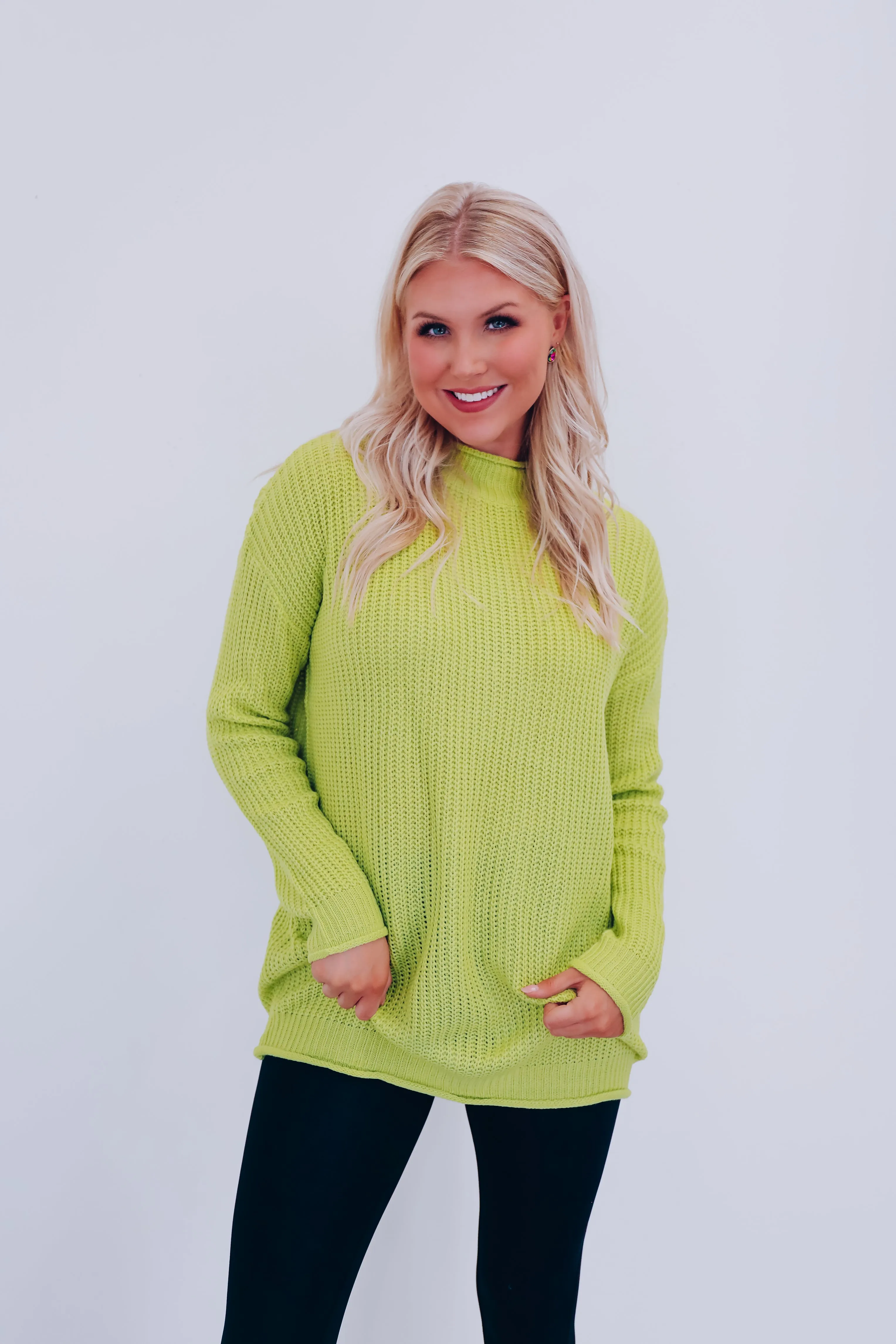 Saratoga Solid Knit Oversized Sweater - Apple Green