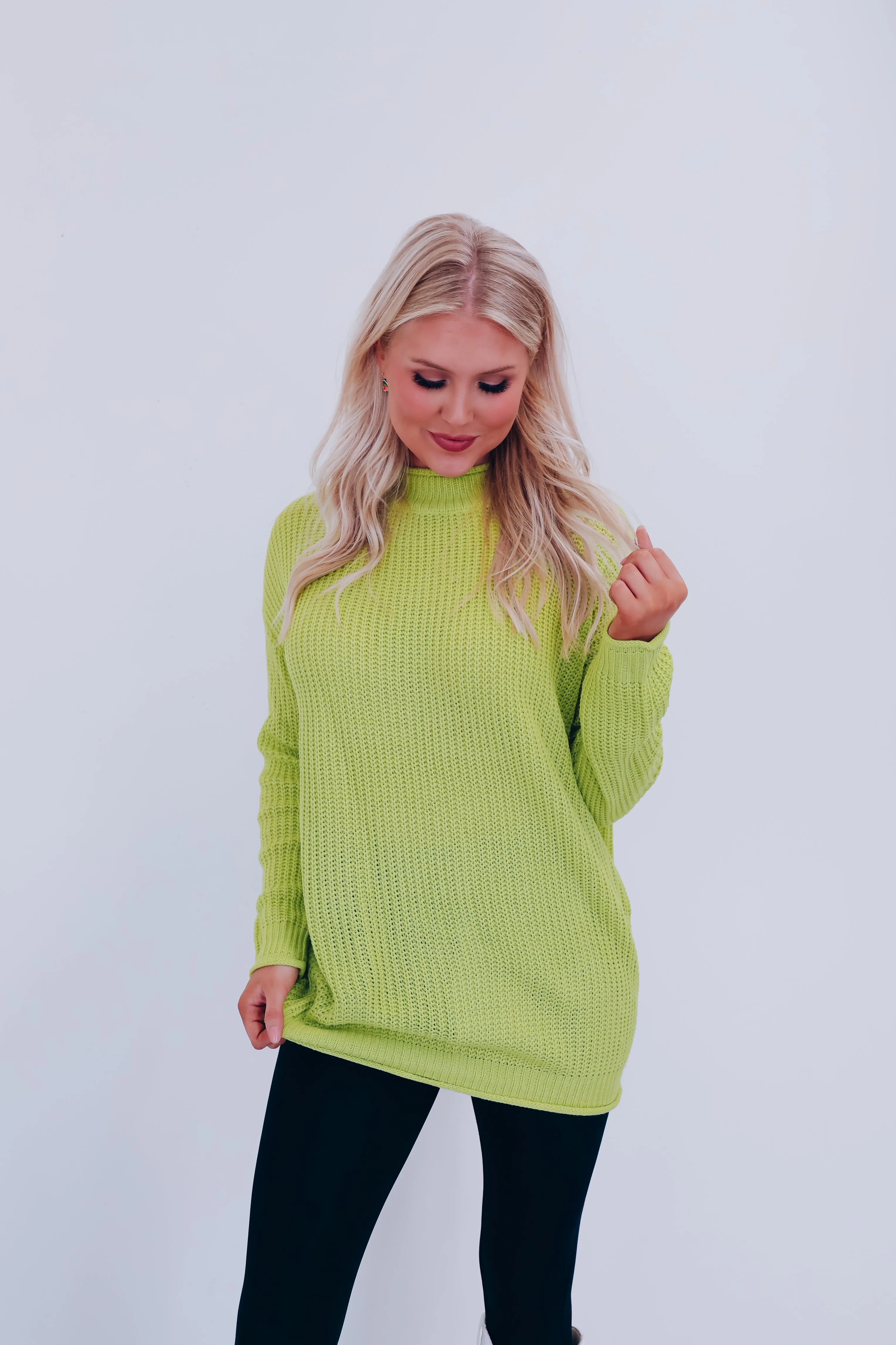 Saratoga Solid Knit Oversized Sweater - Apple Green