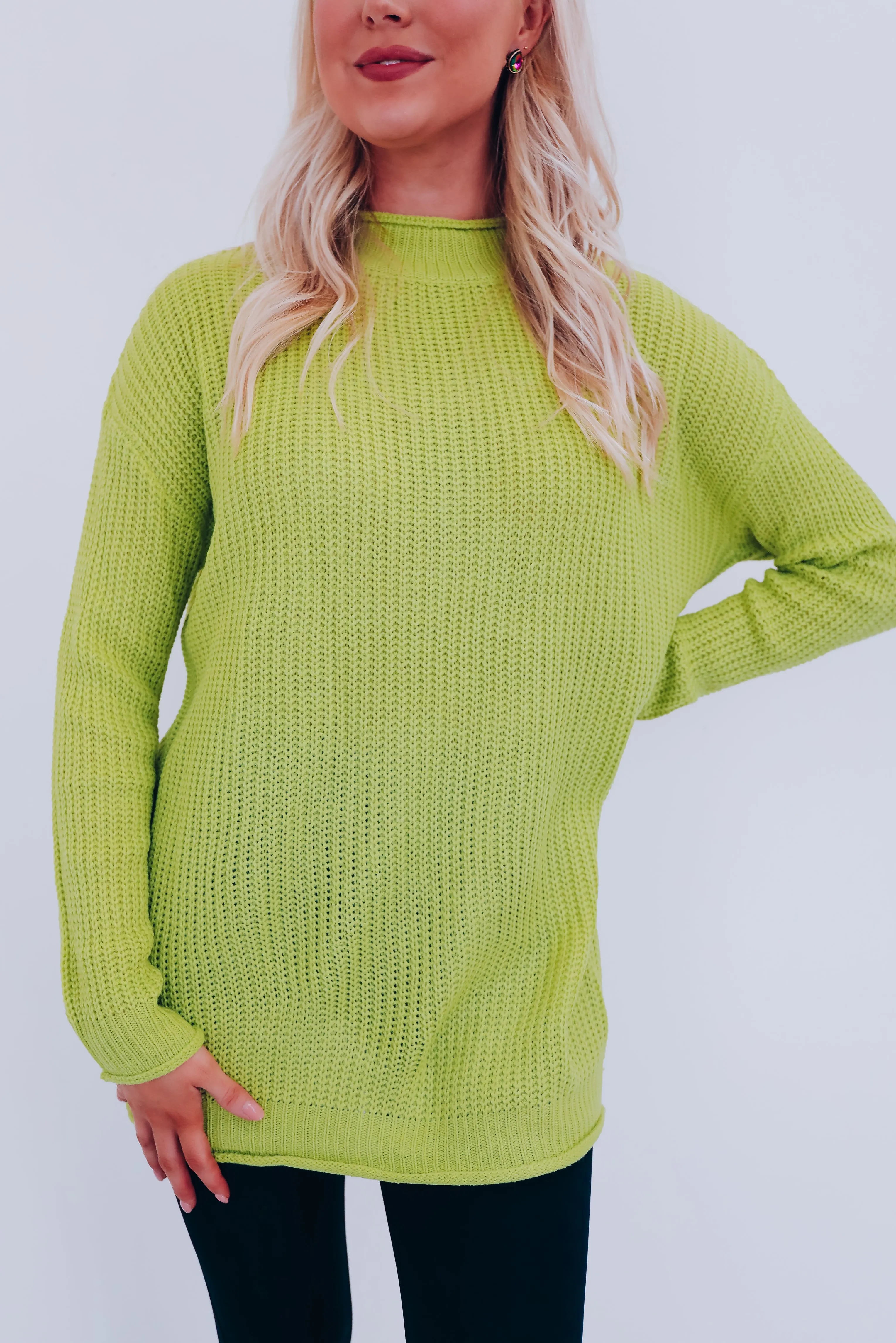 Saratoga Solid Knit Oversized Sweater - Apple Green