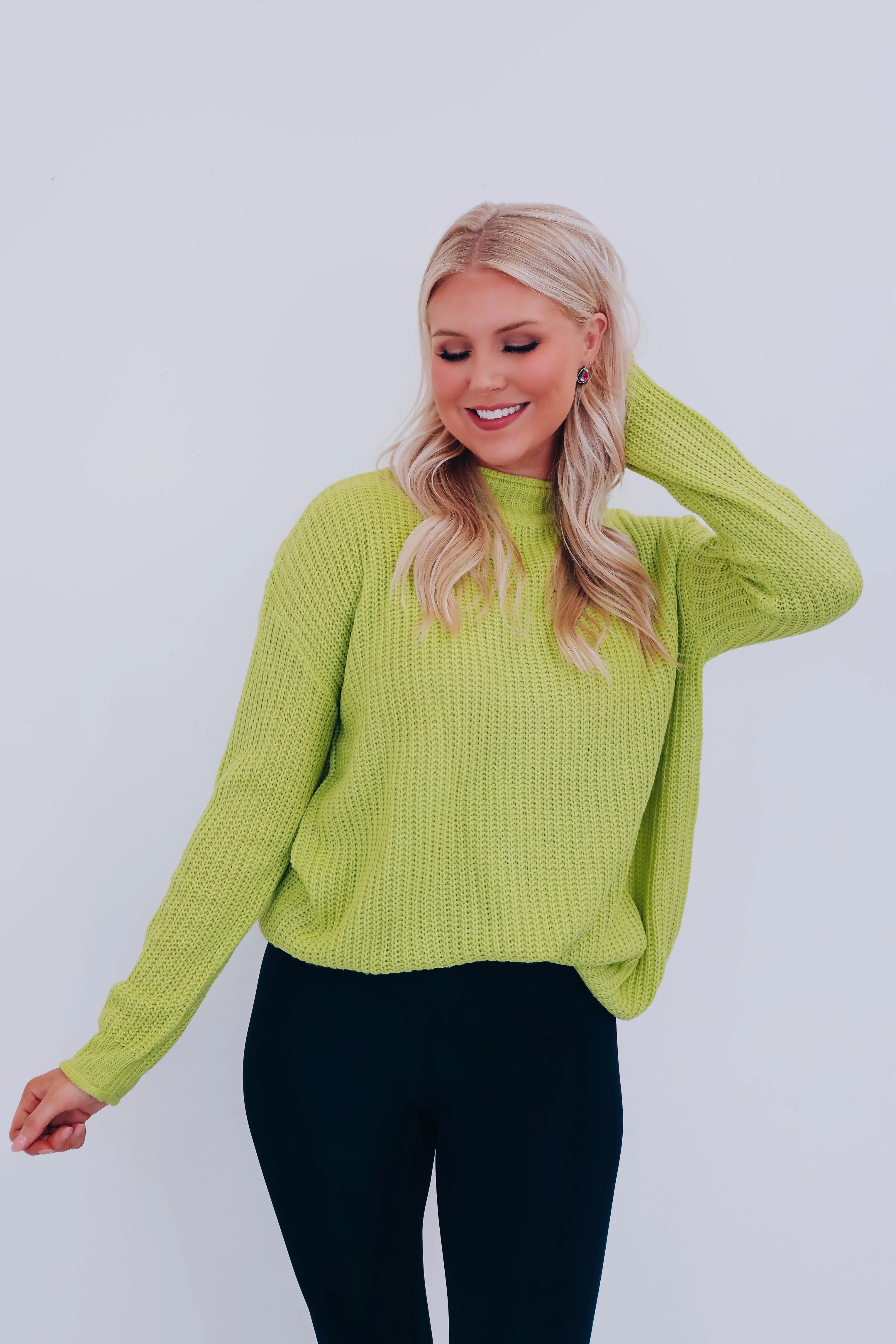 Saratoga Solid Knit Oversized Sweater - Apple Green