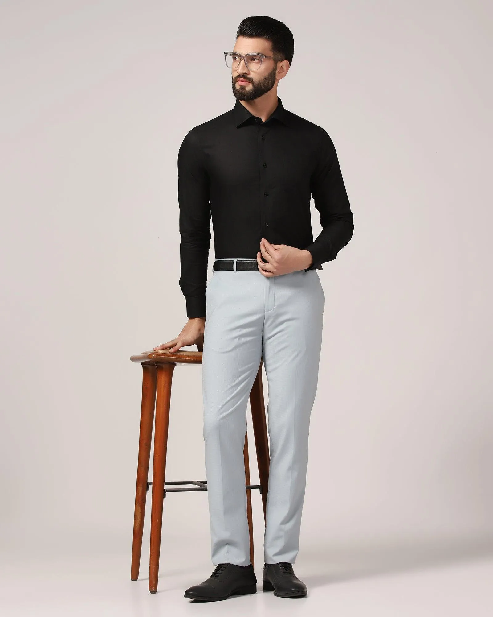 Slim Fit B-91 Formal Blue Textured Trouser - Adler