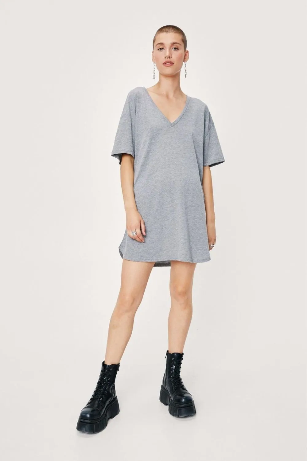 Slouchy V Neck Mini T-Shirt Dress