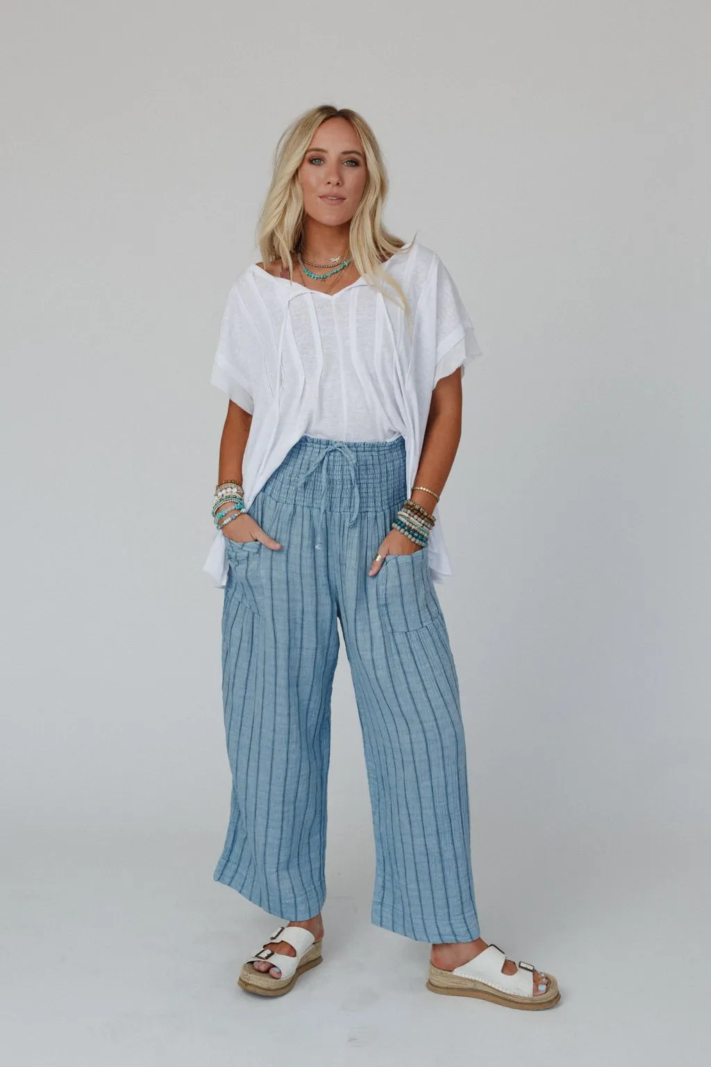 Solana Striped Pants - Blue