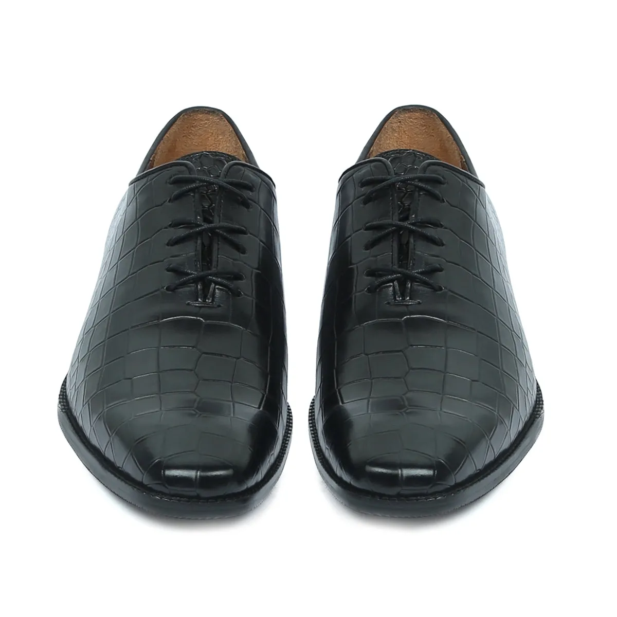 Specially Crafted Combo For T-20 World Cup Team India's Formal Attire Croco Textured Black Genuine Leather Oxford Lace-up Shoe With New Buckle Belt