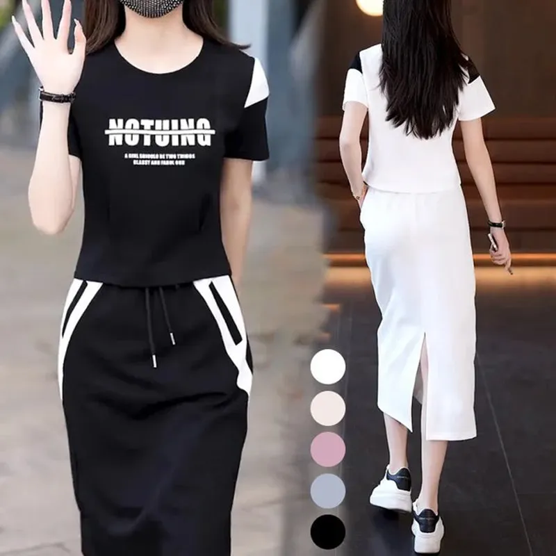 Sporty Short Sleeves T-Shirt & Midi Skirt Set