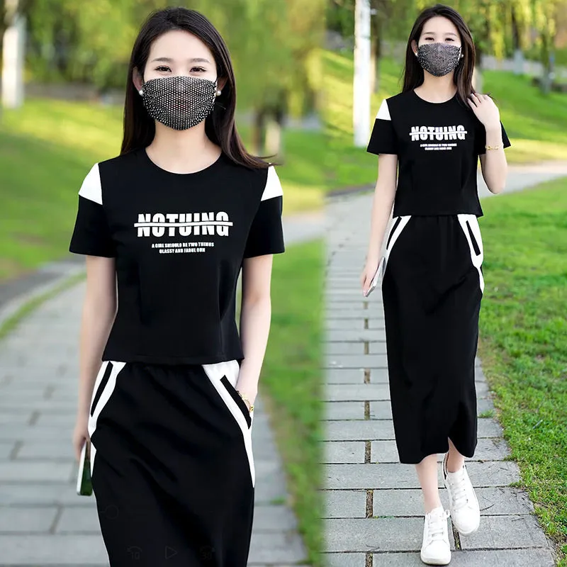 Sporty Short Sleeves T-Shirt & Midi Skirt Set