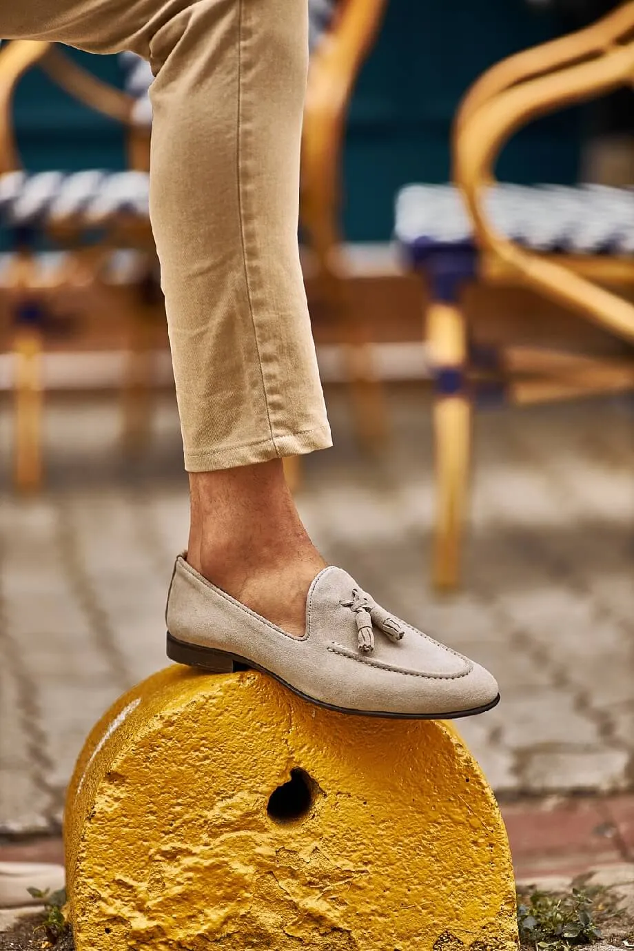 Suede Beige Tassel Loafers