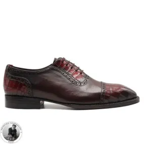 Tailor Made Burgundy Crocodile Print Leather Oxford Toe Cap Lace Up Handmade Dress Men Shoes