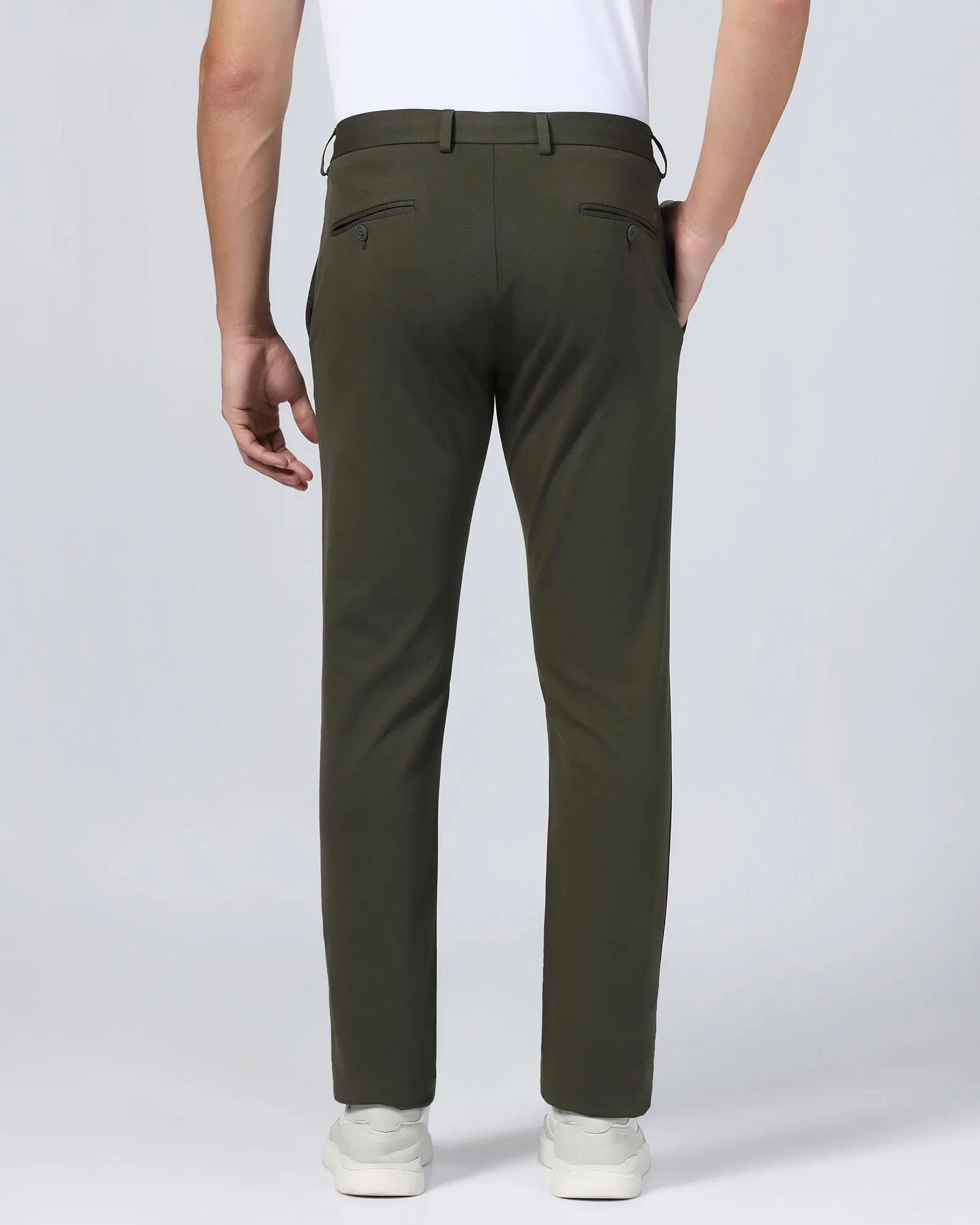 TechPro Slim Fit B-91 Casual Olive Solid Khakis - Ziea