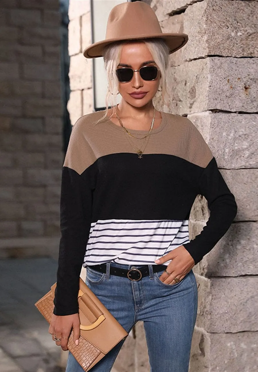 Tri-Tone Striped Print Sweater