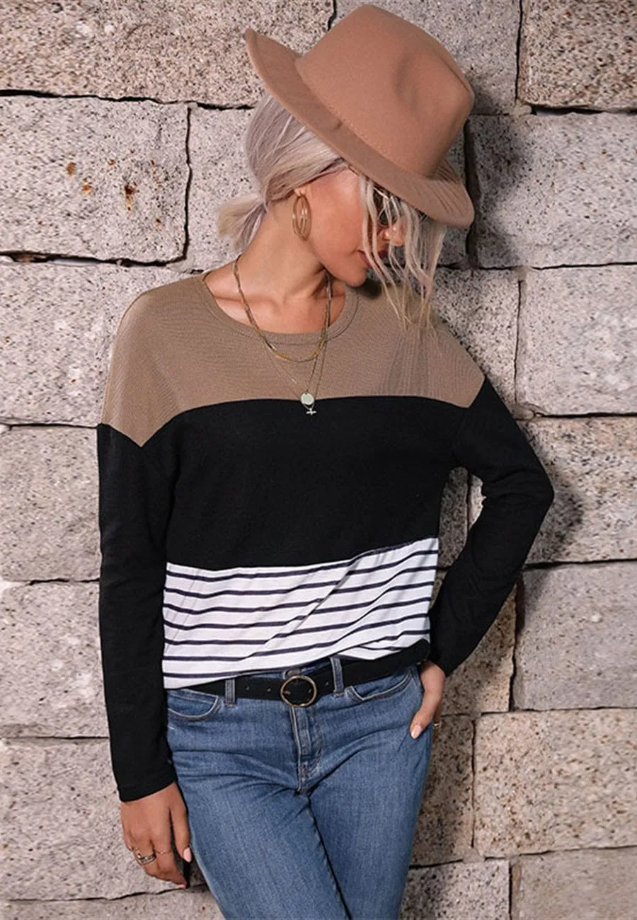 Tri-Tone Striped Print Sweater