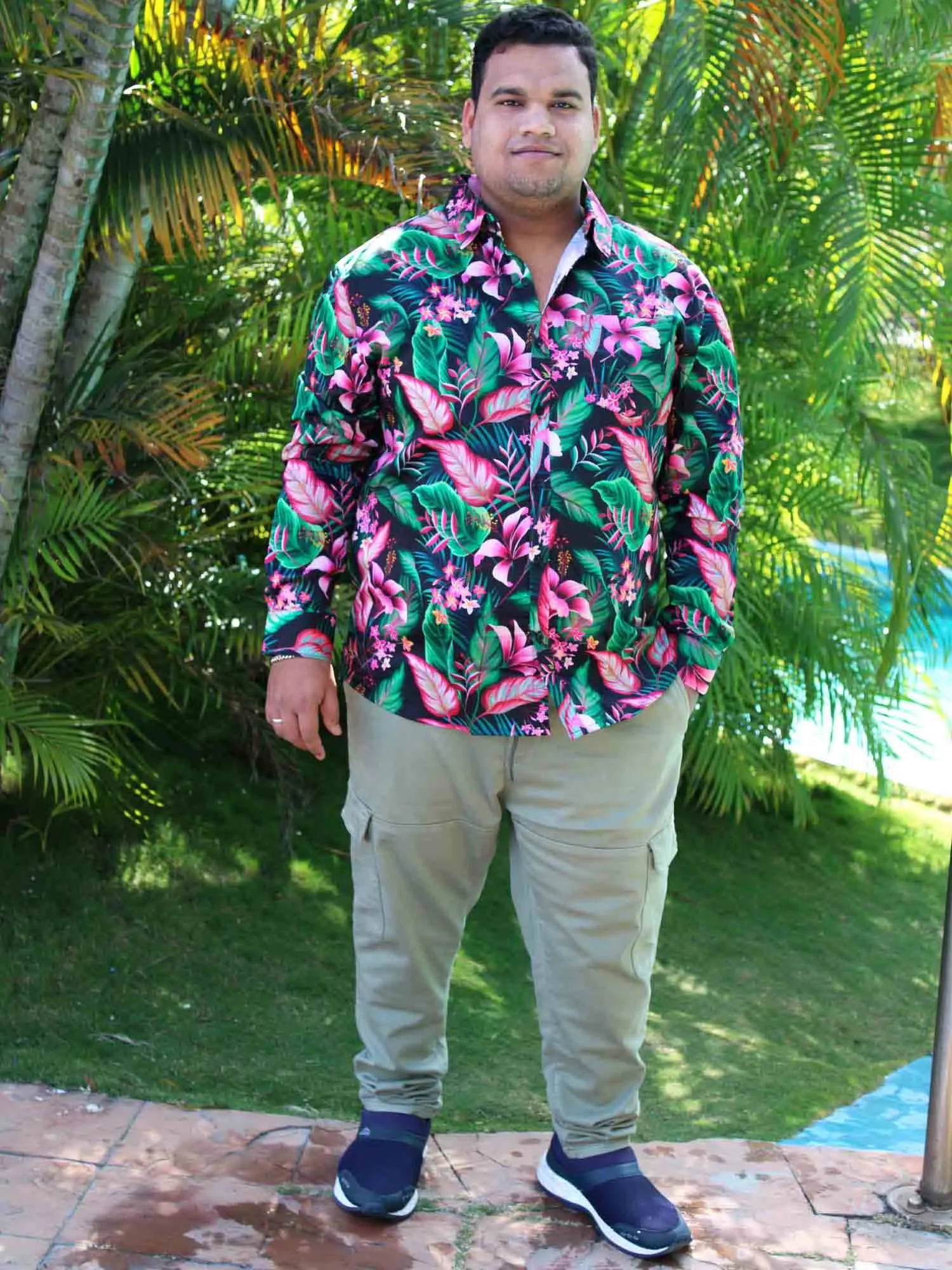 Tropical Jungle Printed Cotton Full sleeve Men's Plus size