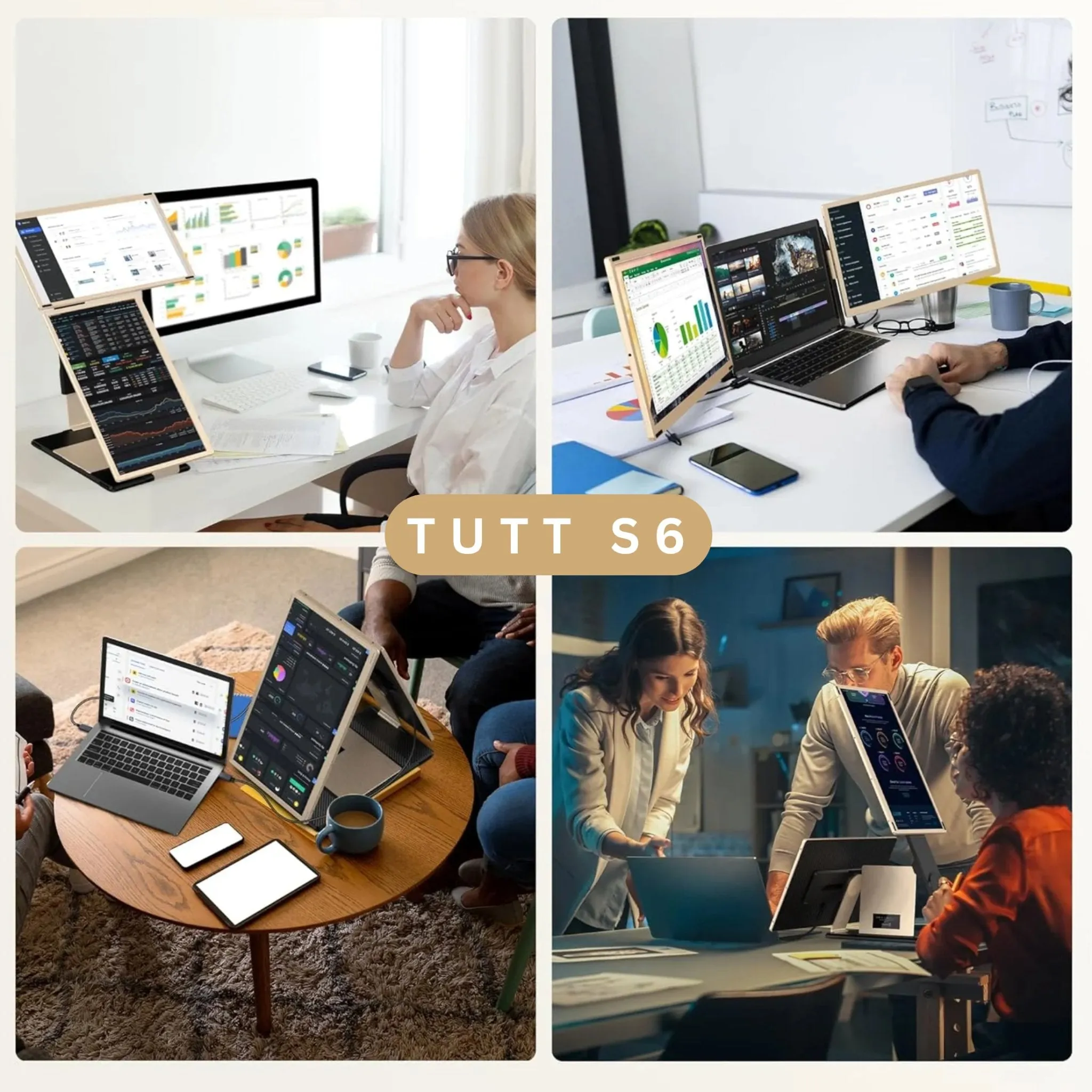 TUTT 15.6" FHD Dual Portable Laptop Monitor Screen Extender For All Devices | 7 Multiple Positions | S6 Triple Screens | Technical Support in 90 Min