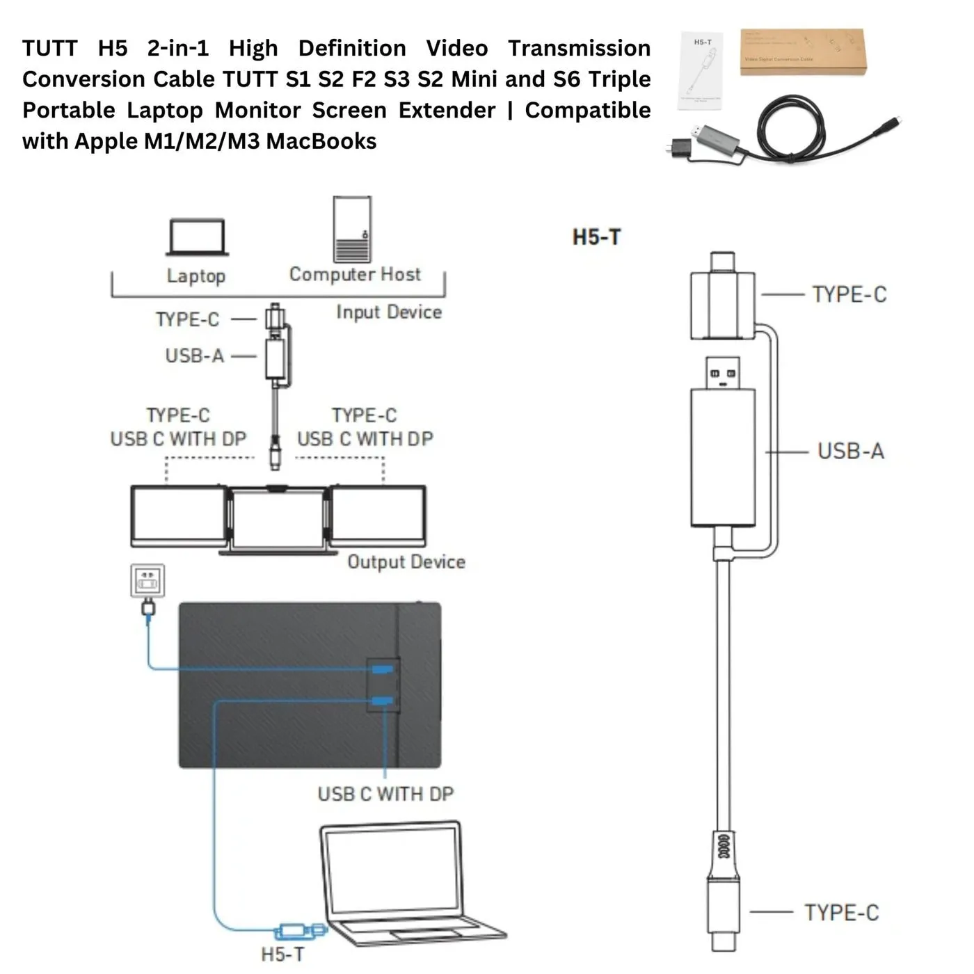 TUTT 15.6" FHD Dual Portable Laptop Monitor Screen Extender For All Devices | 7 Multiple Positions | S6 Triple Screens | Technical Support in 90 Min