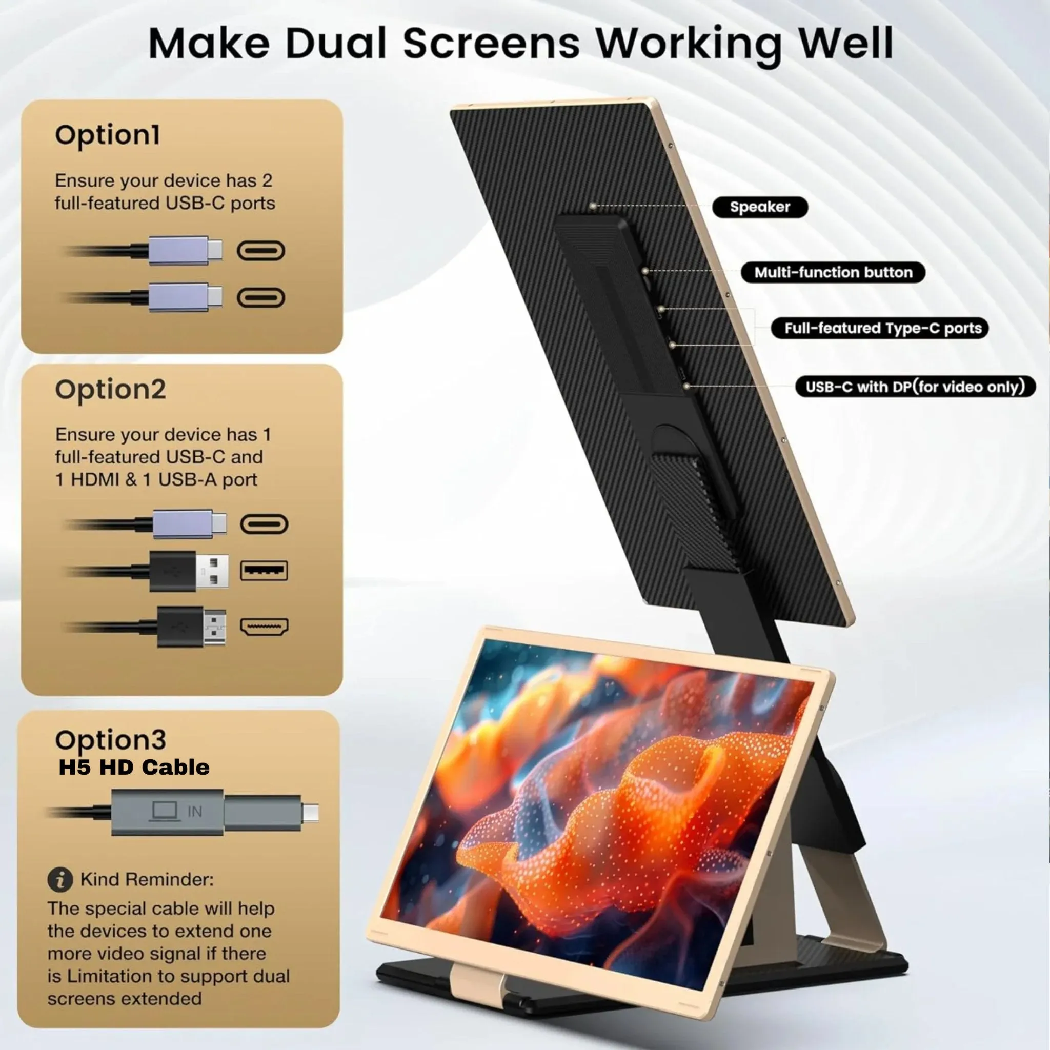 TUTT 15.6" FHD Dual Portable Laptop Monitor Screen Extender For All Devices | 7 Multiple Positions | S6 Triple Screens | Technical Support in 90 Min