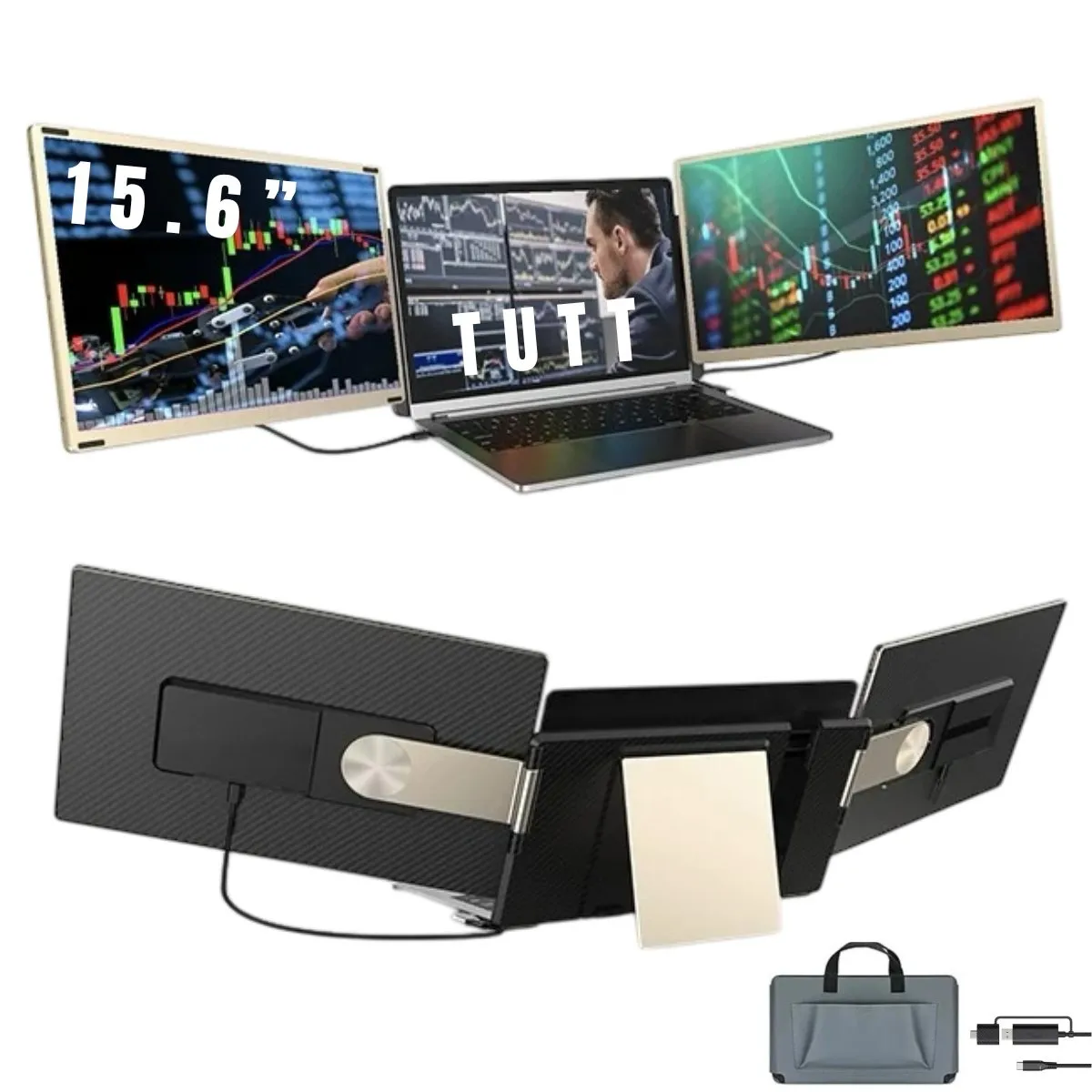 TUTT 15.6" FHD Dual Portable Laptop Monitor Screen Extender For All Devices | 7 Multiple Positions | S6 Triple Screens | Technical Support in 90 Min