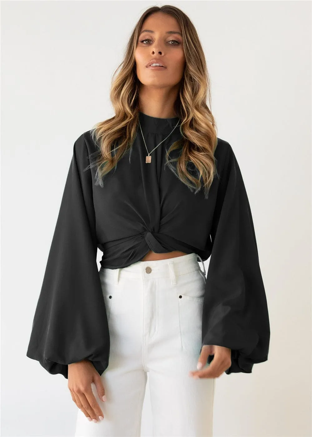 Twist Front Bishop Sleeve Blouse