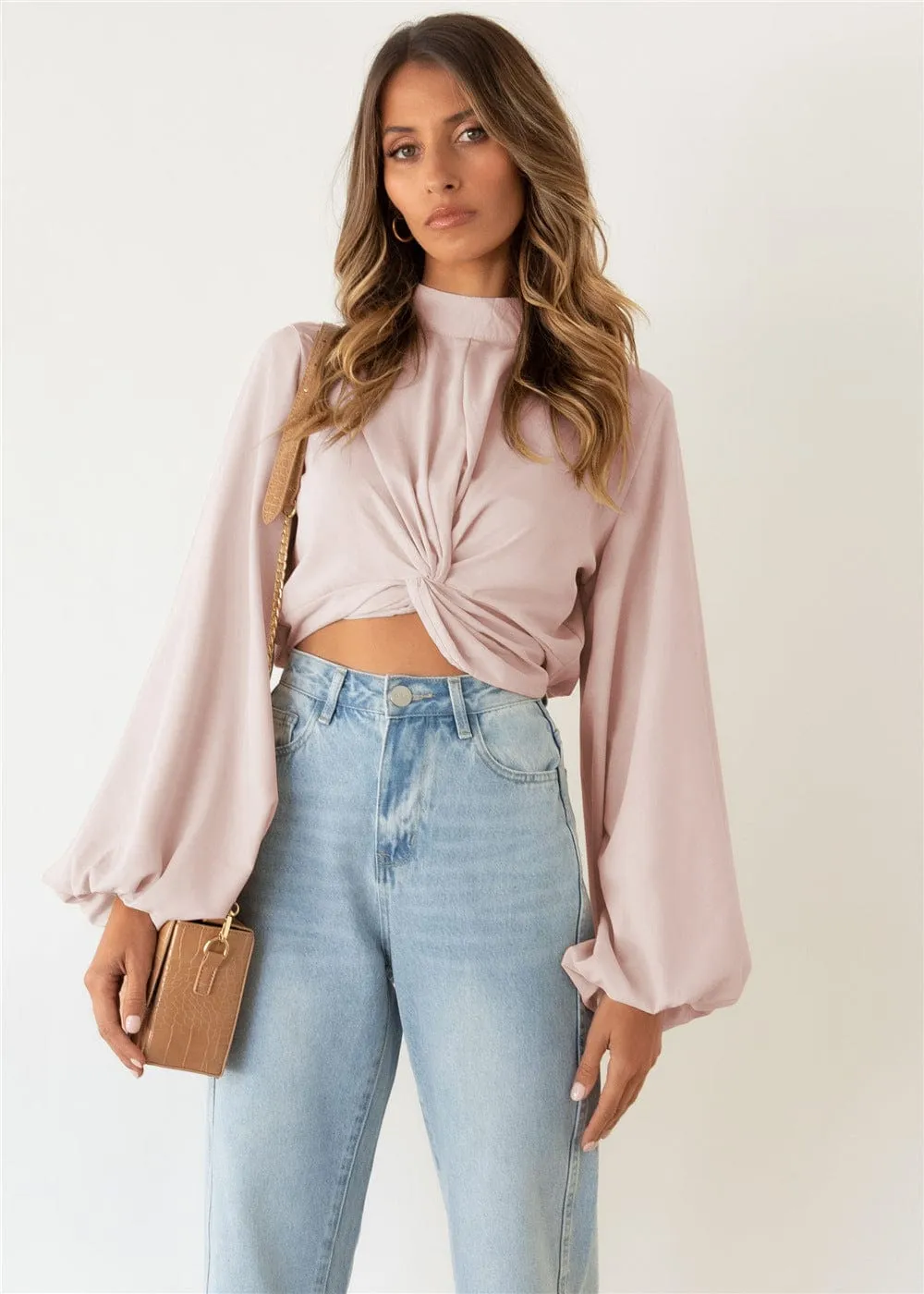 Twist Front Bishop Sleeve Blouse