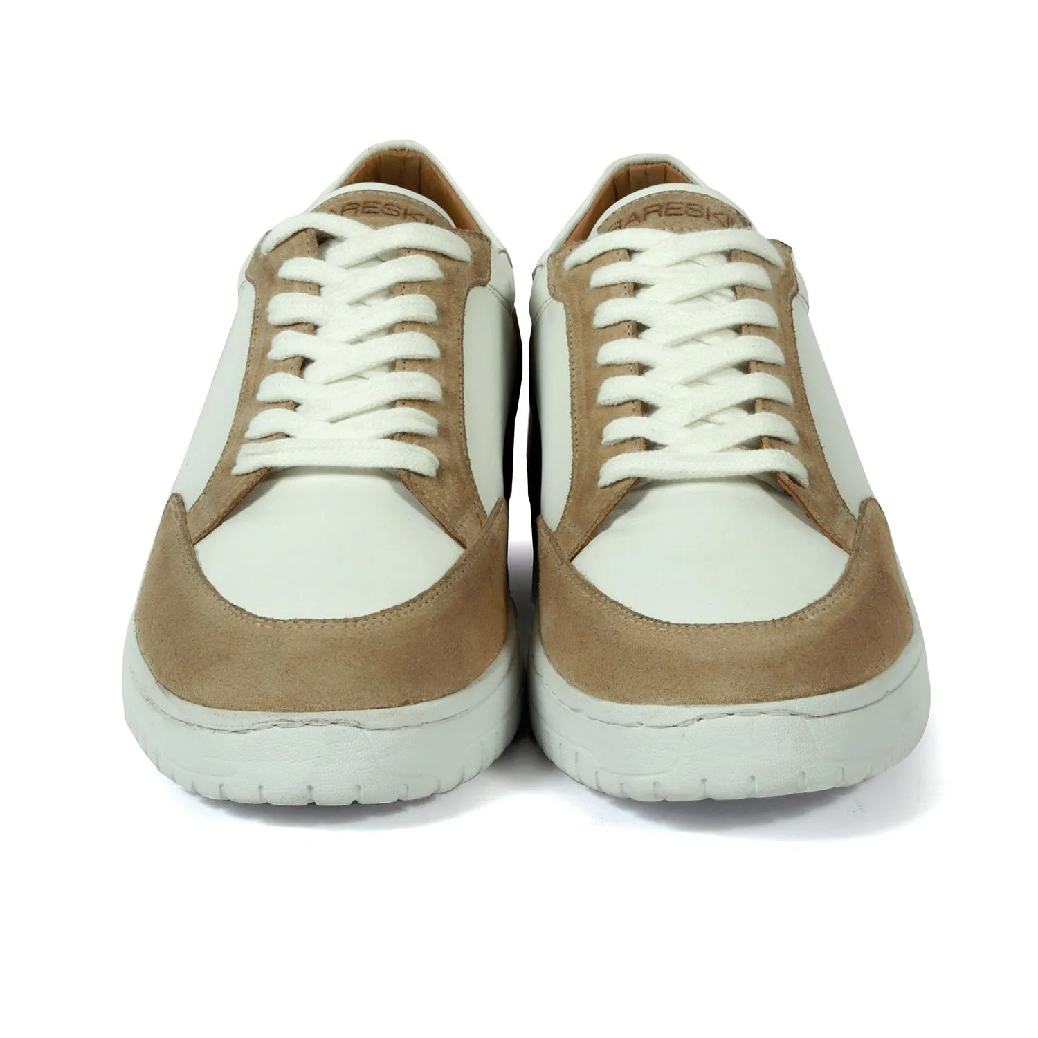 Unique Combination Low-Top Sneakers in Beige Suede Leather with Light Weight Lace-Up Closure