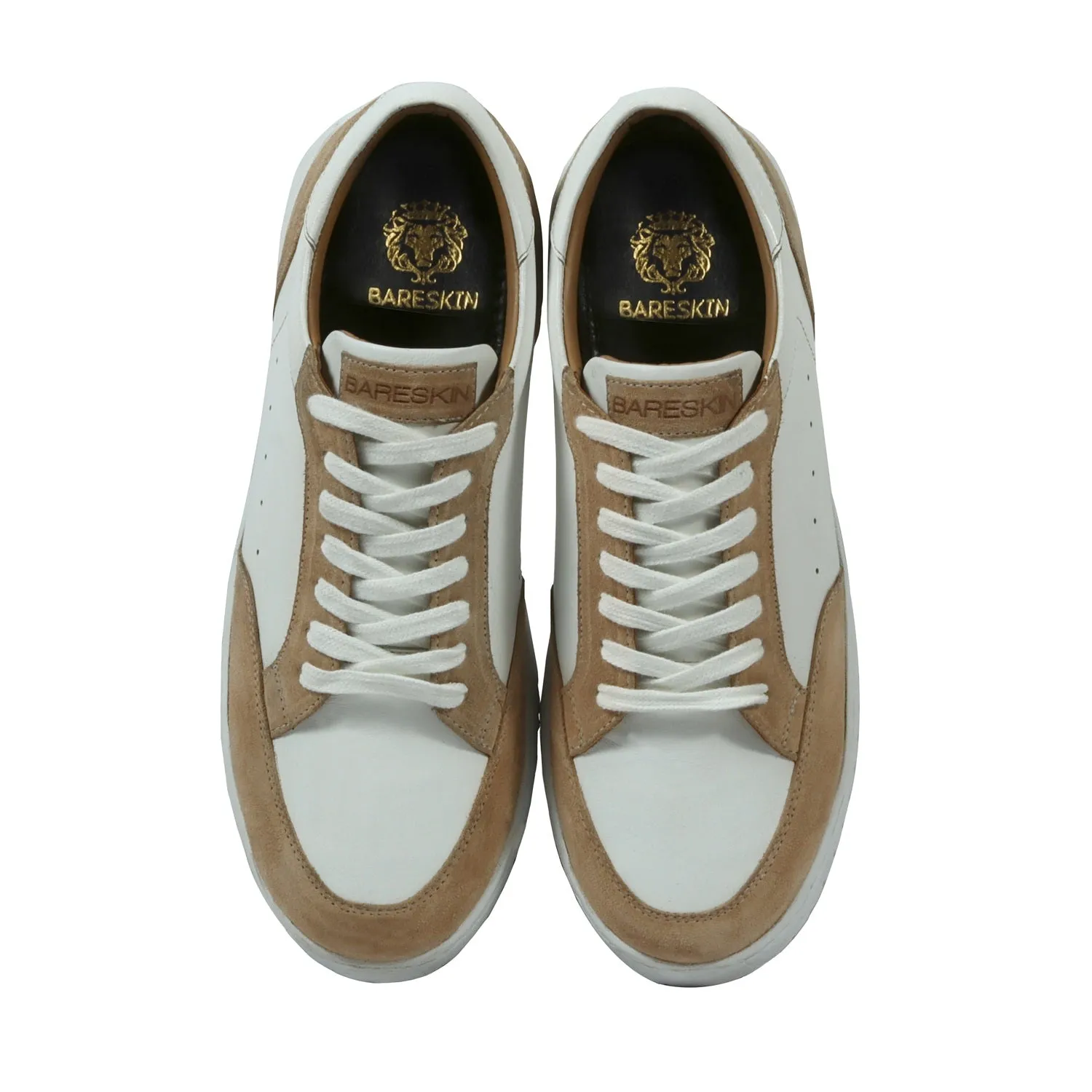 Unique Combination Low-Top Sneakers in Beige Suede Leather with Light Weight Lace-Up Closure