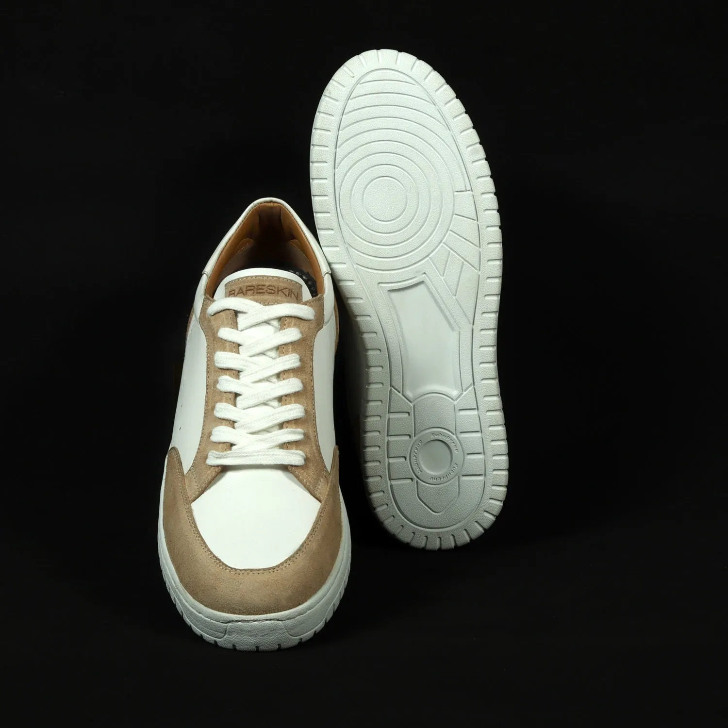 Unique Combination Low-Top Sneakers in Beige Suede Leather with Light Weight Lace-Up Closure