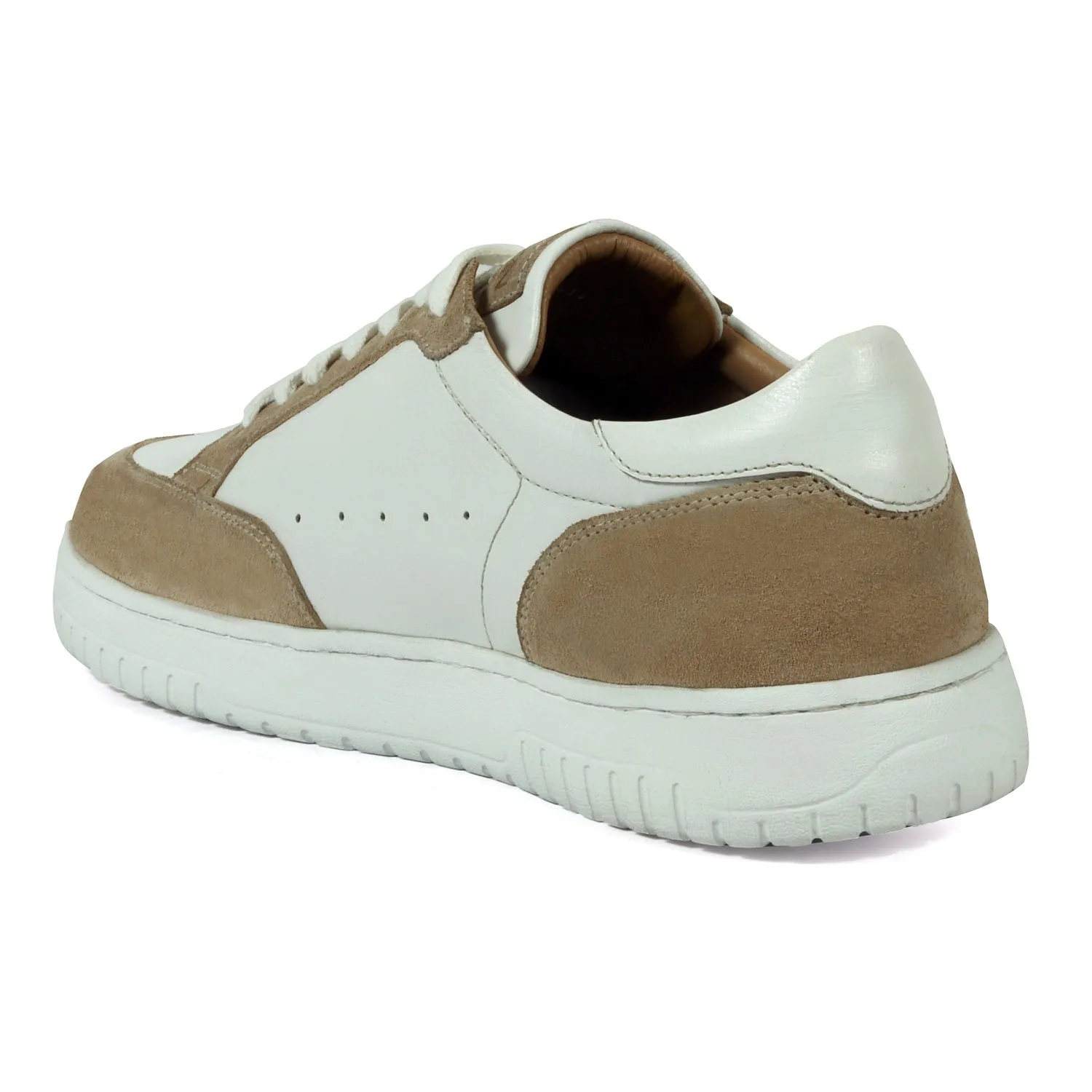 Unique Combination Low-Top Sneakers in Beige Suede Leather with Light Weight Lace-Up Closure