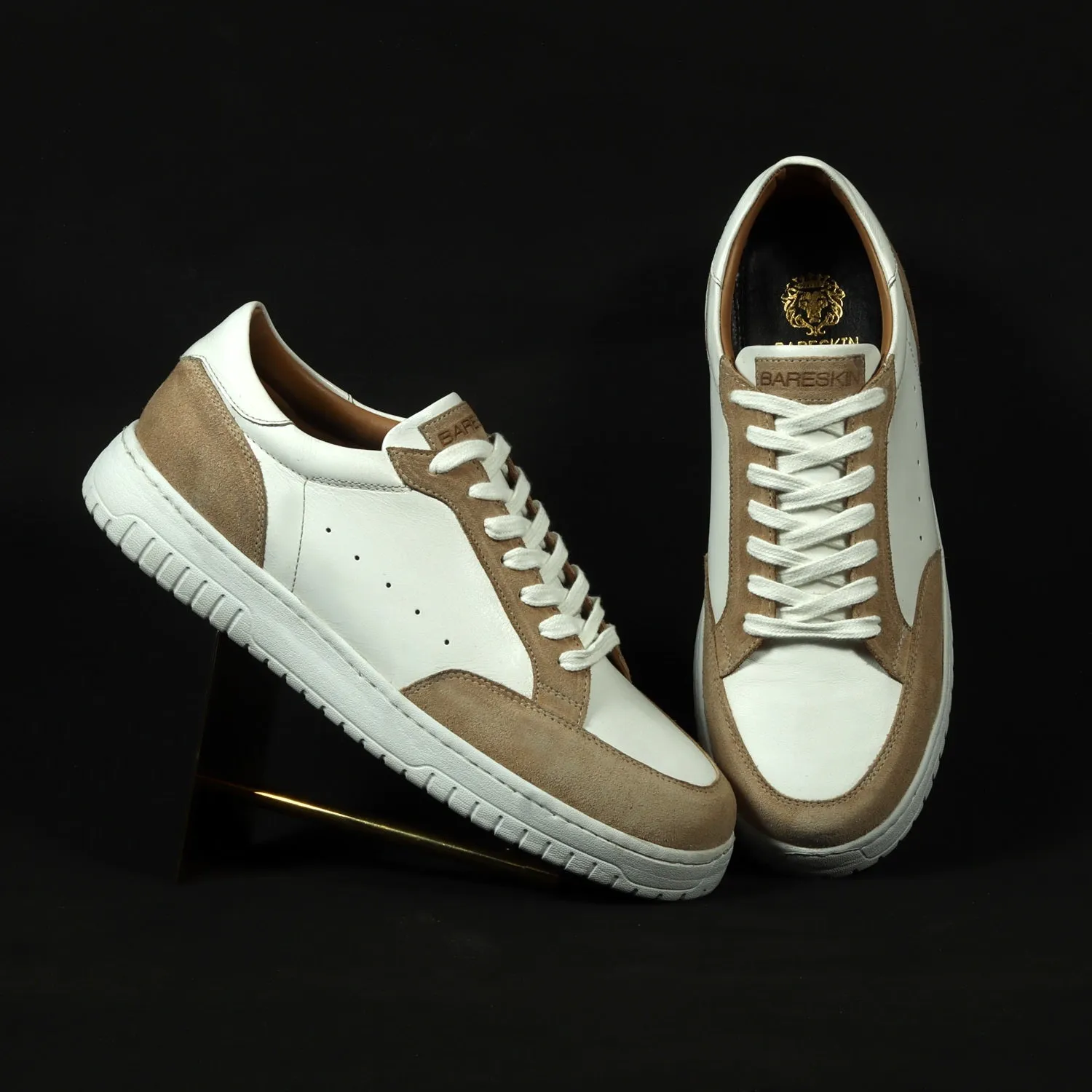 Unique Combination Low-Top Sneakers in Beige Suede Leather with Light Weight Lace-Up Closure