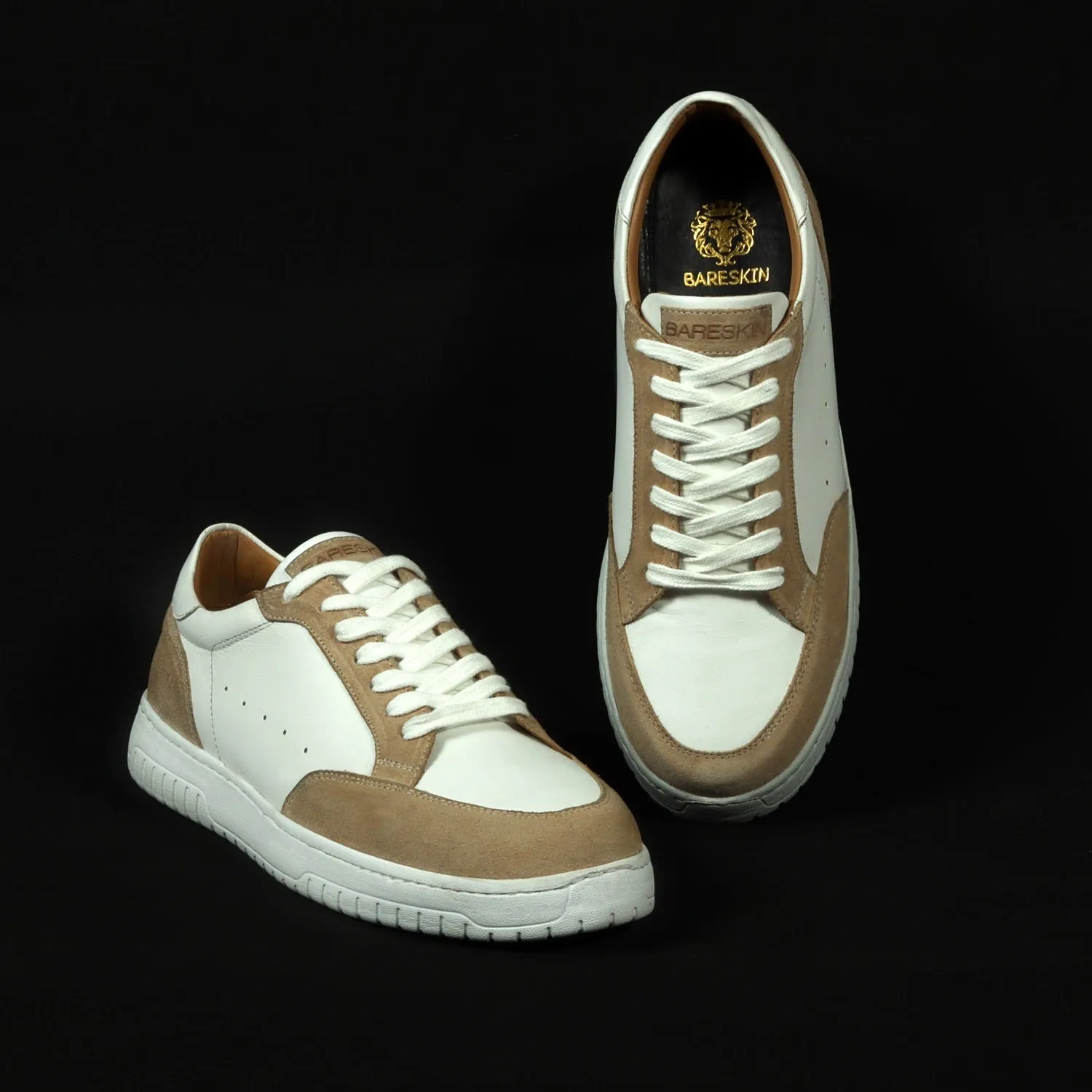 Unique Combination Low-Top Sneakers in Beige Suede Leather with Light Weight Lace-Up Closure