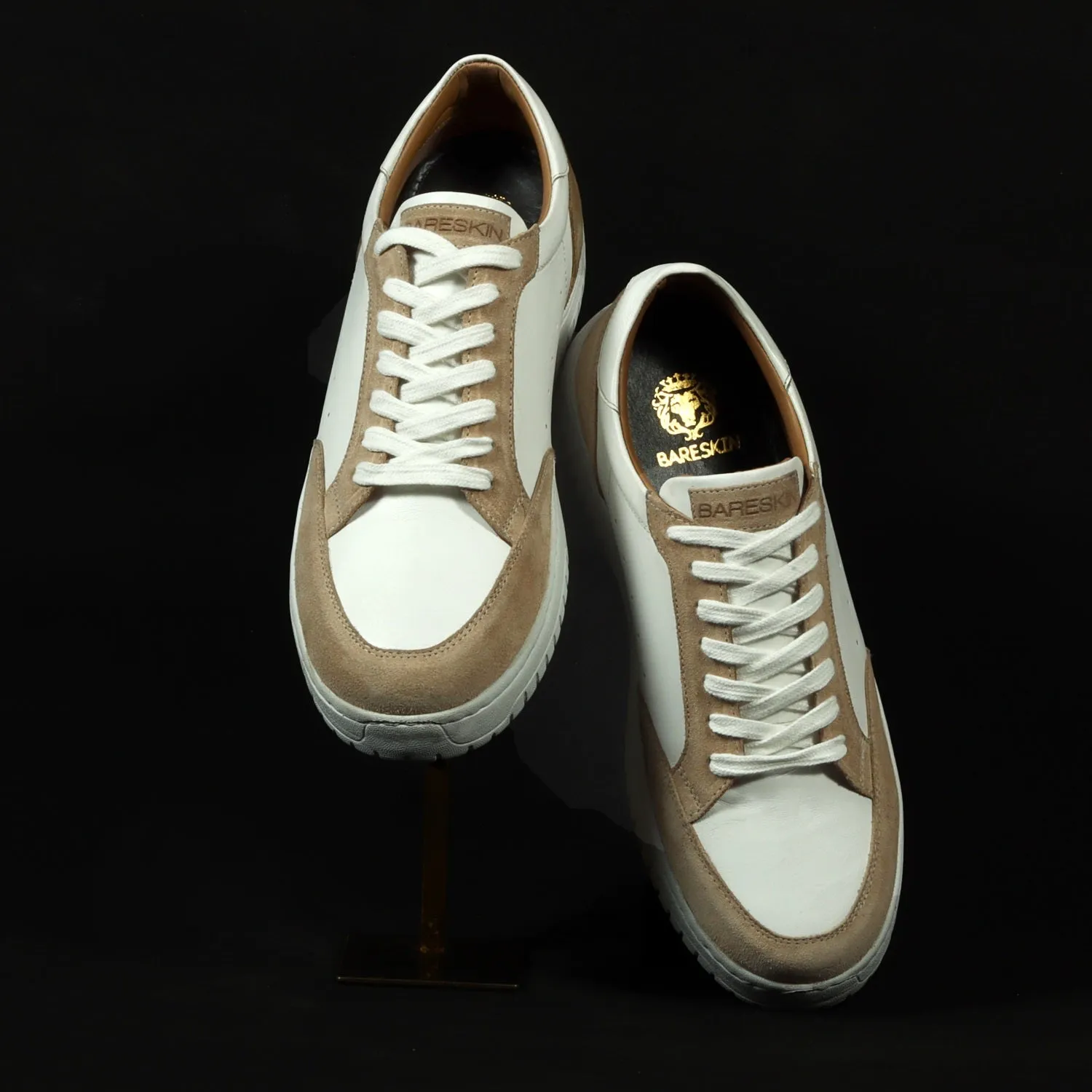 Unique Combination Low-Top Sneakers in Beige Suede Leather with Light Weight Lace-Up Closure