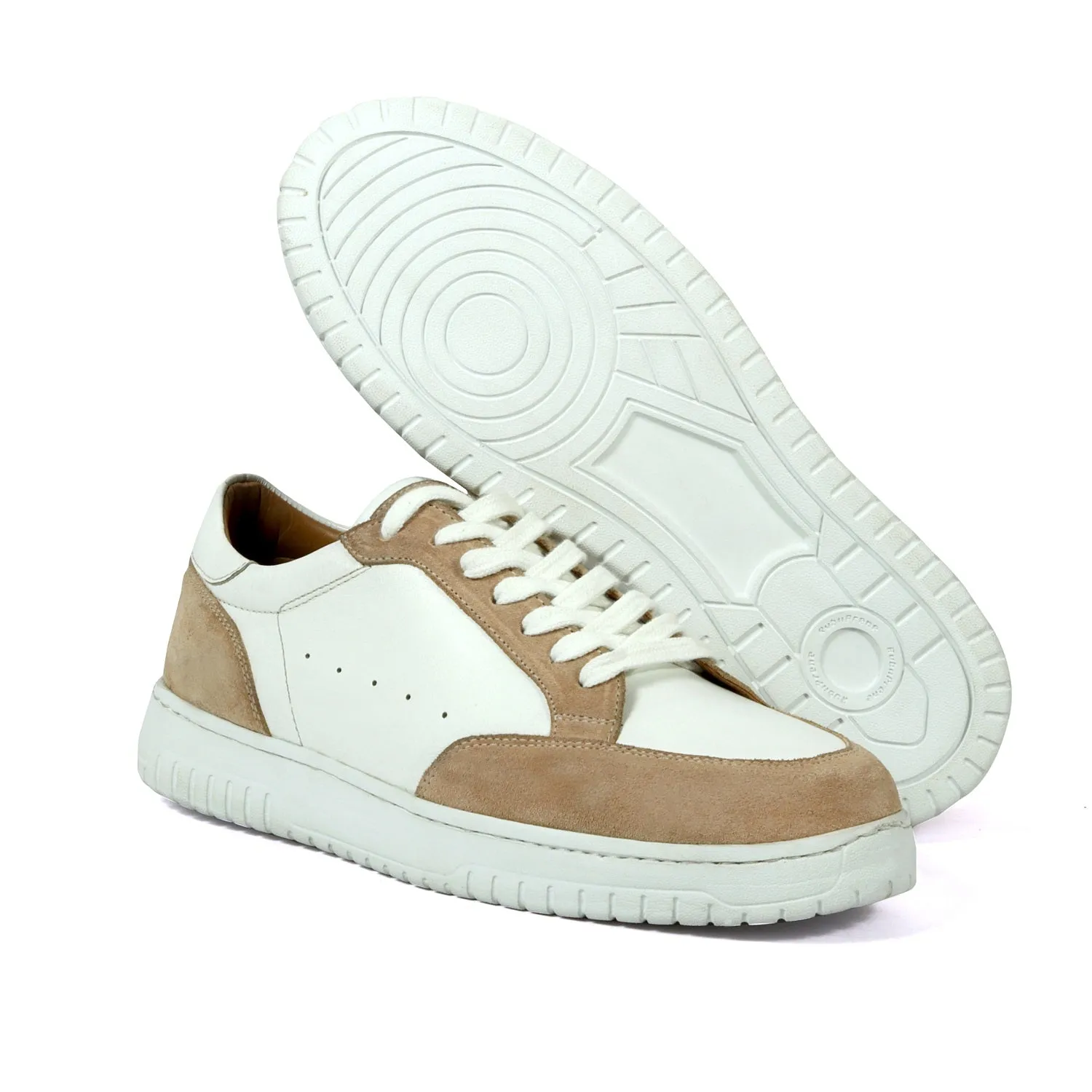 Unique Combination Low-Top Sneakers in Beige Suede Leather with Light Weight Lace-Up Closure