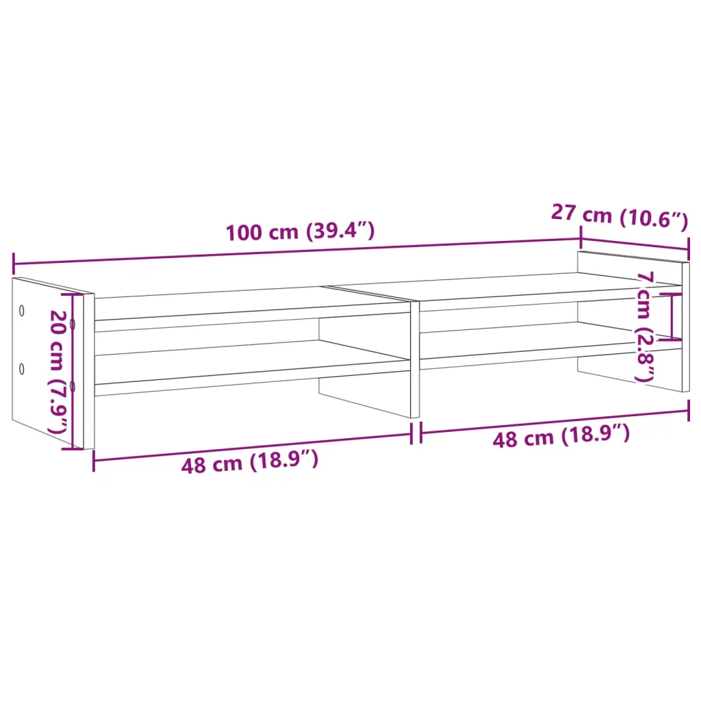 vidaXL Monitor Stand Old Wood 100x27x20 cm Engineered Wood