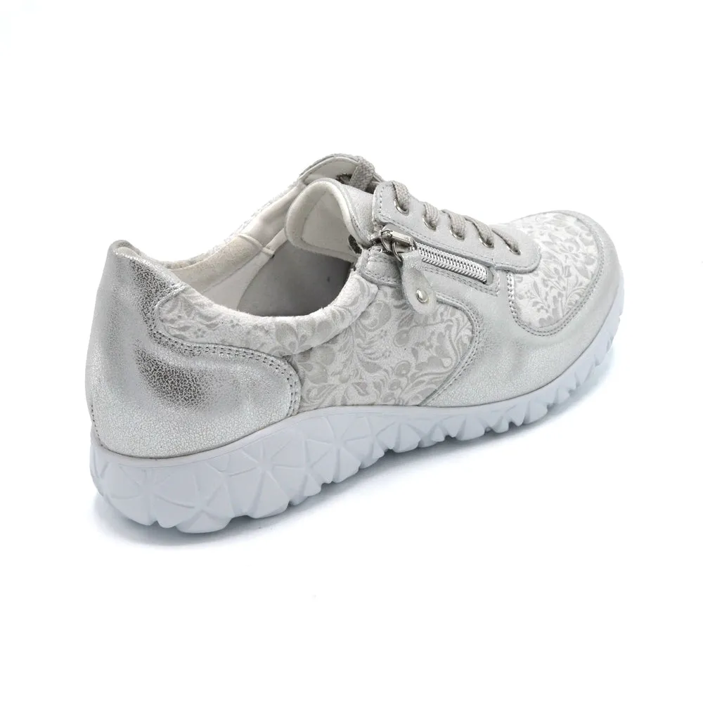 Waldlaufer Jasmin - Ladies Wide Fit Summer Trainer - 2E Fitting White/Silver