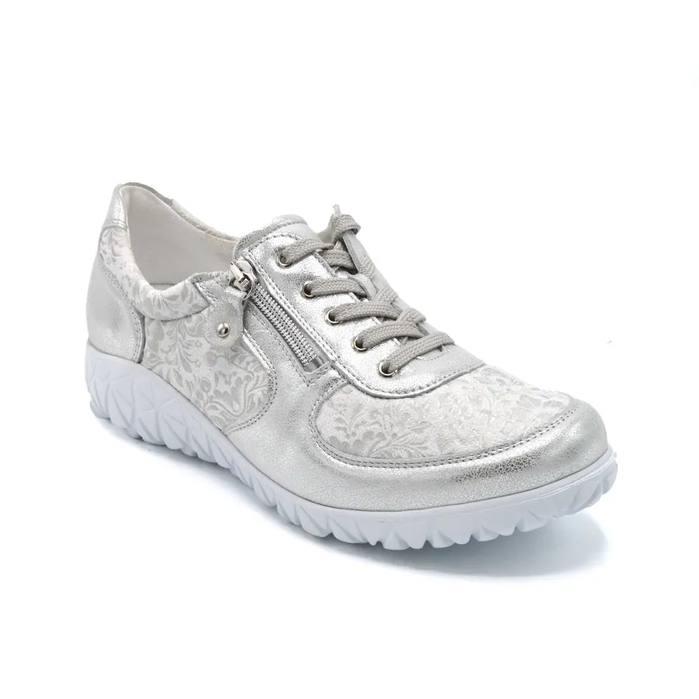 Waldlaufer Jasmin - Ladies Wide Fit Summer Trainer - 2E Fitting White/Silver