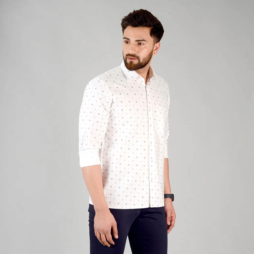 White & Grey Printed Regular Fit Formal Shirt | Greenfibre