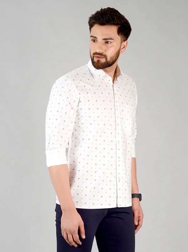 White & Grey Printed Regular Fit Formal Shirt | Greenfibre