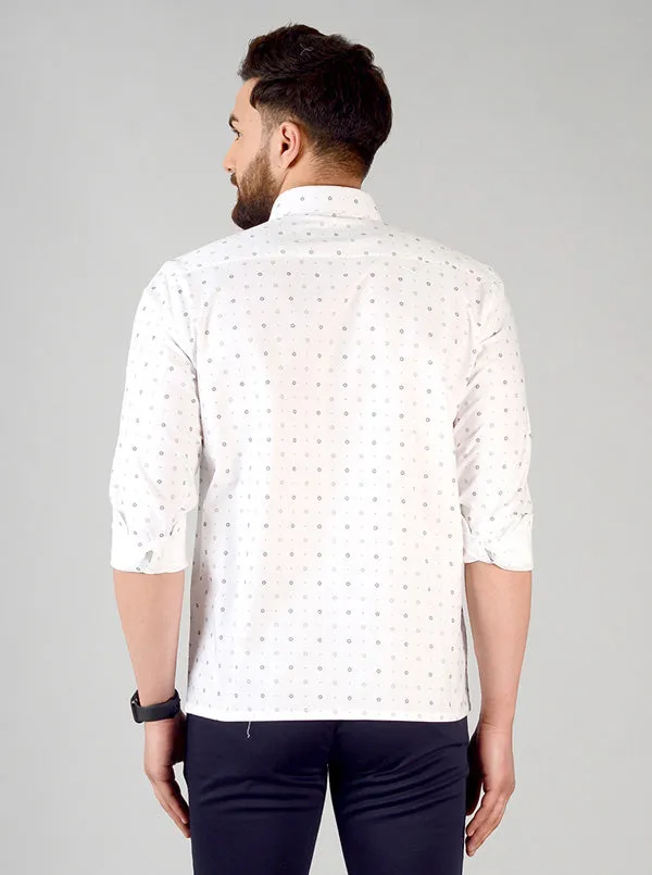 White & Grey Printed Regular Fit Formal Shirt | Greenfibre