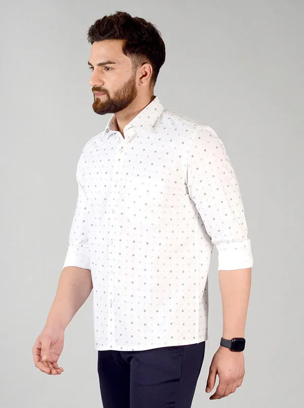 White & Grey Printed Regular Fit Formal Shirt | Greenfibre