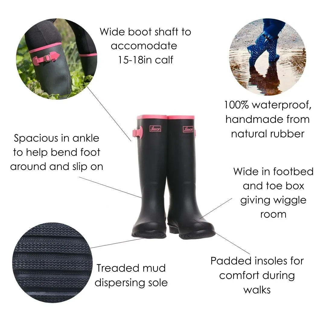 Wide Calf Rain Boots - 15 to 18 inch calf - Grey Dandelion - Wide in Foot and Ankle