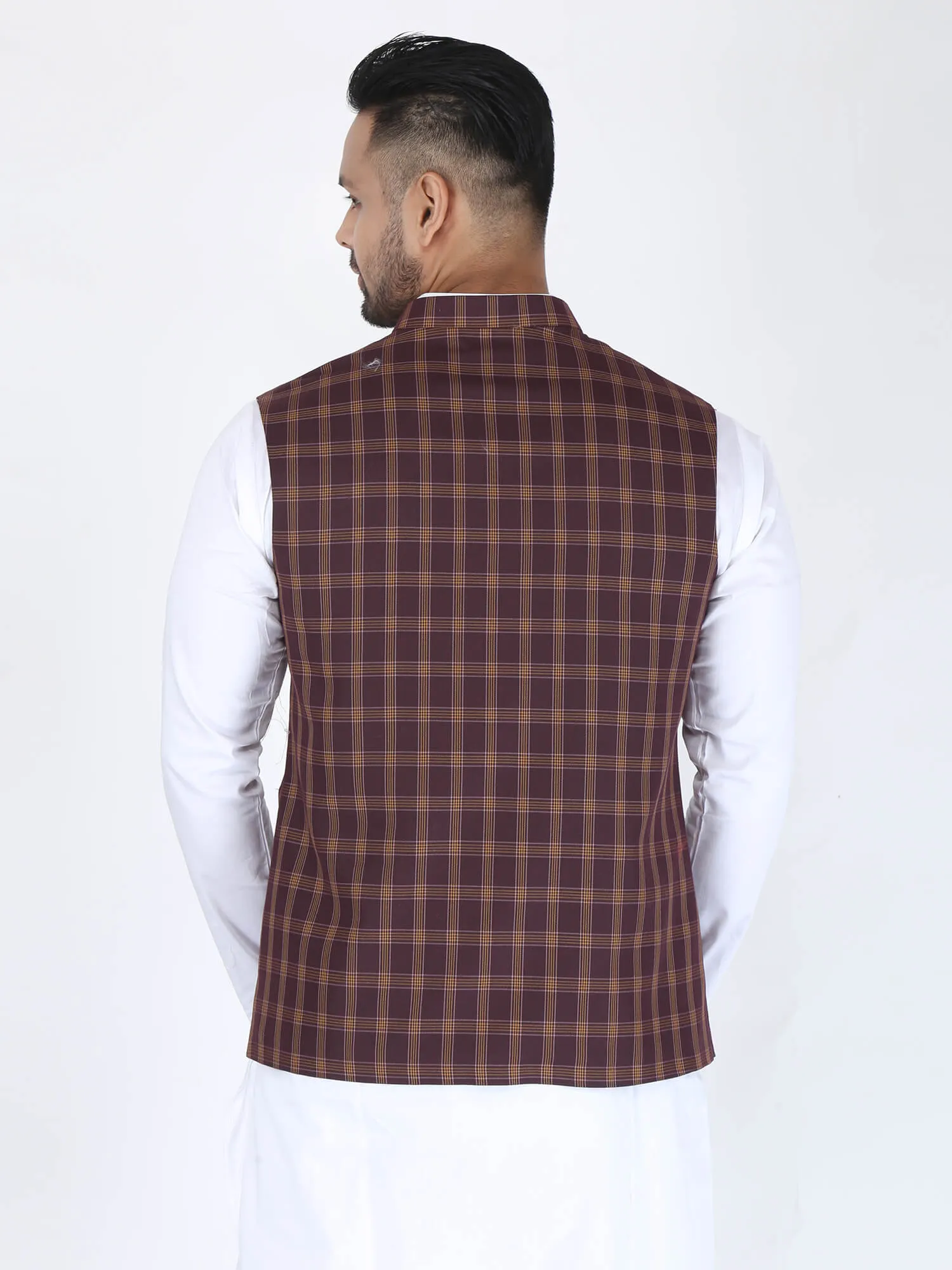 Wine Checks Formal Nehru Jacket