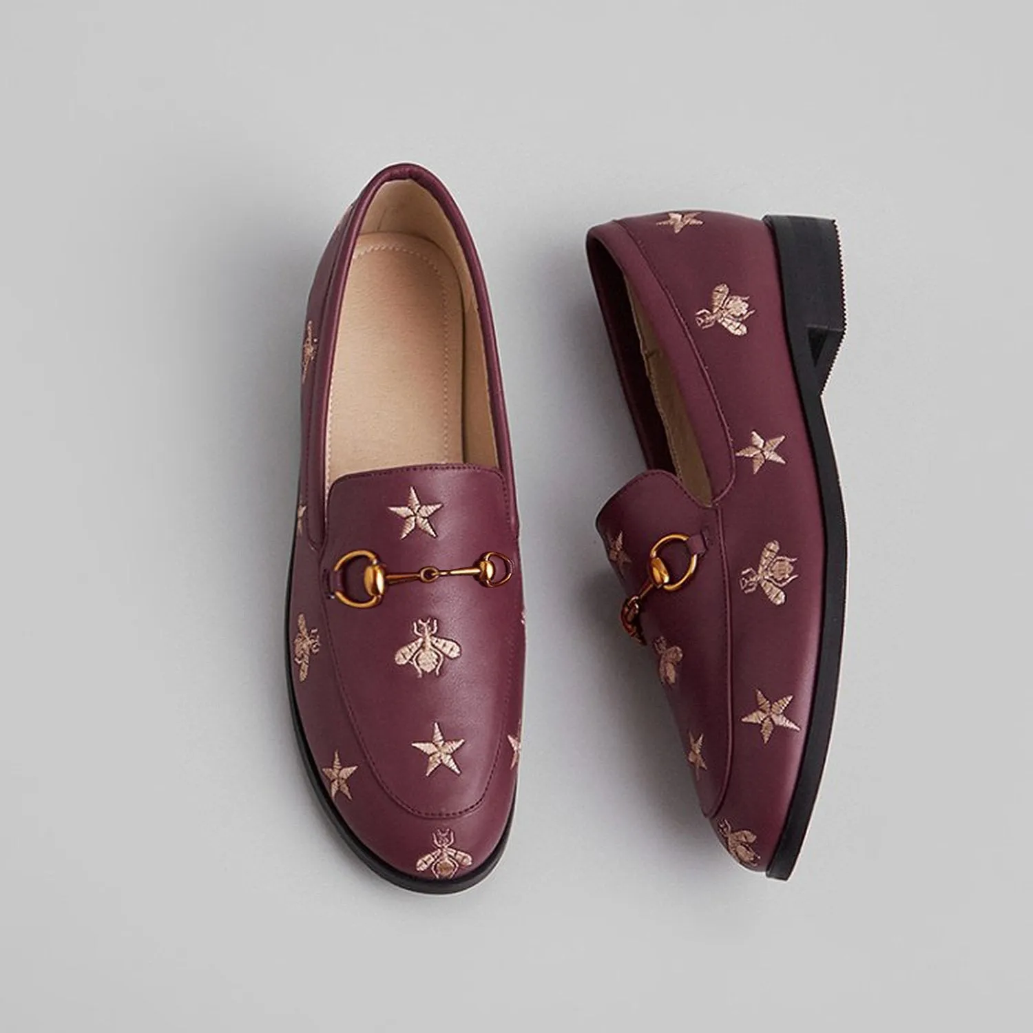 Women Classic Bee and Star Leather Loafers