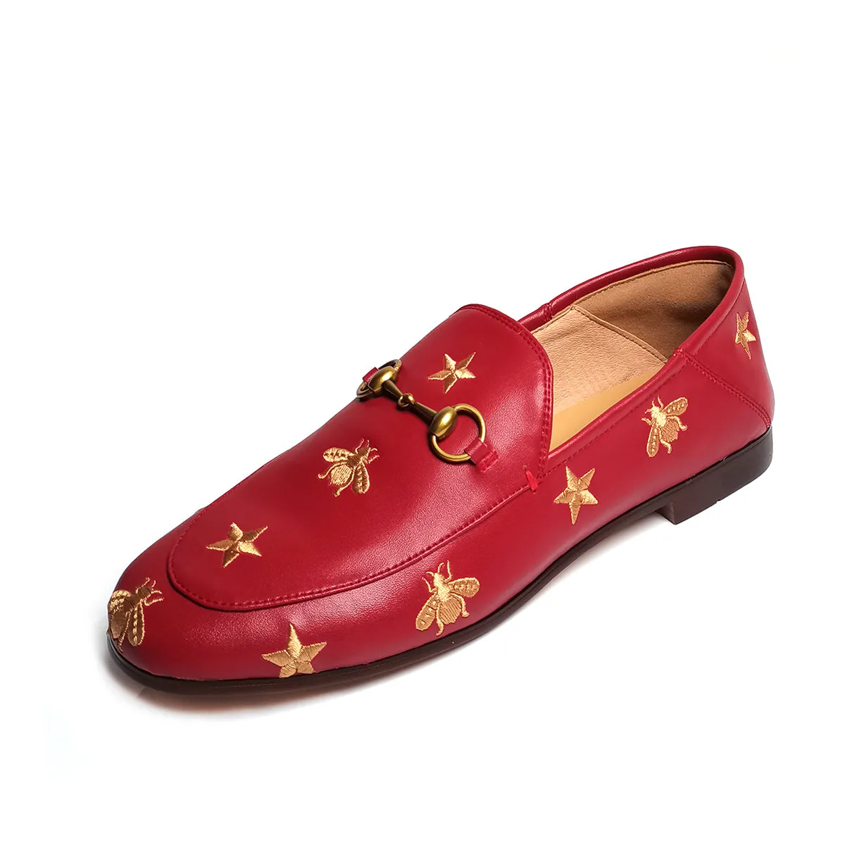 Women Classic Bee and Star Leather Loafers