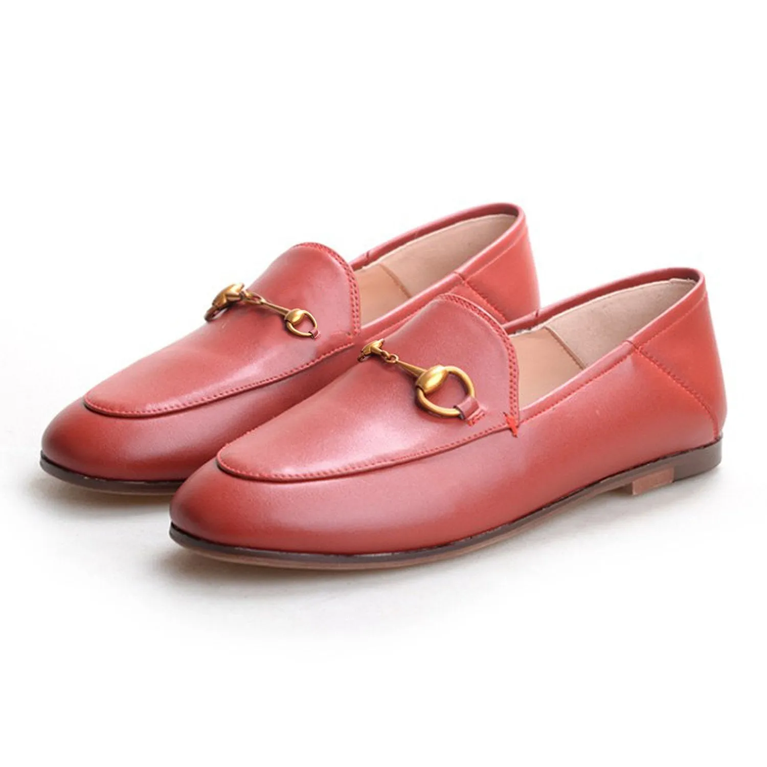 Women Classic Metal Buckle Leather Loafers Flat Shoes