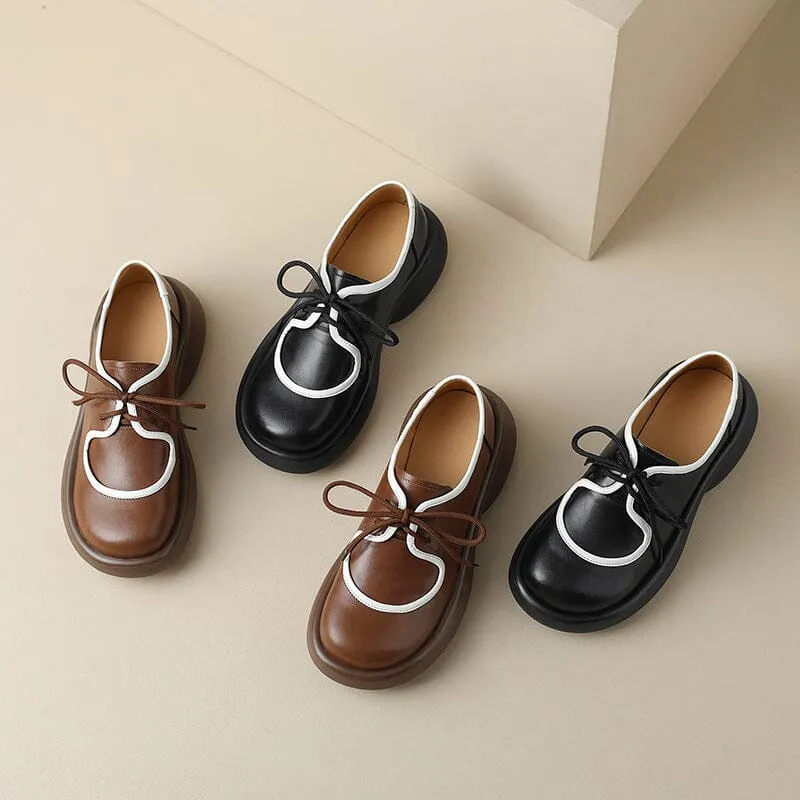 Women Round Toe Lace Up Platform Oxfords in Brown/Black