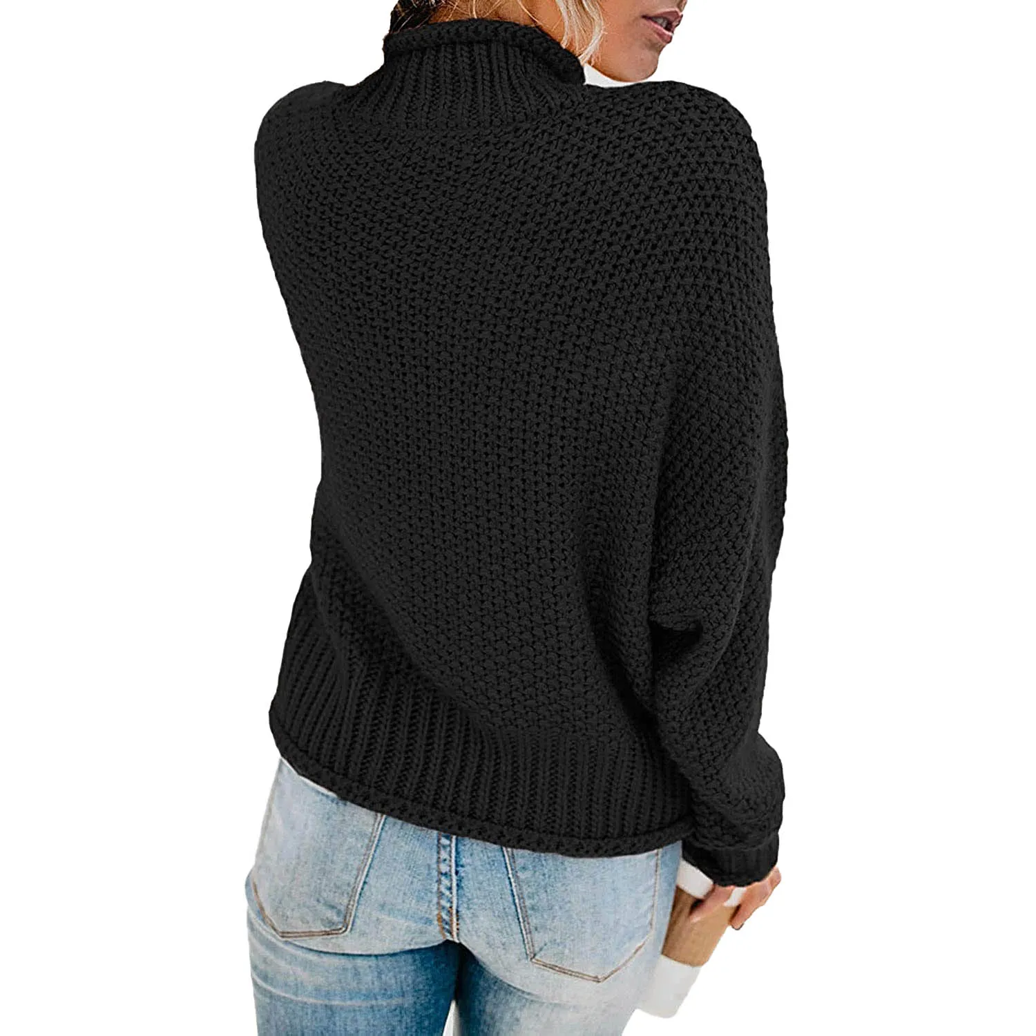 Women's Turtleneck Batwing Sleeve Loose Oversized Chunky Knitted Pullover Sweater Jumper Tops