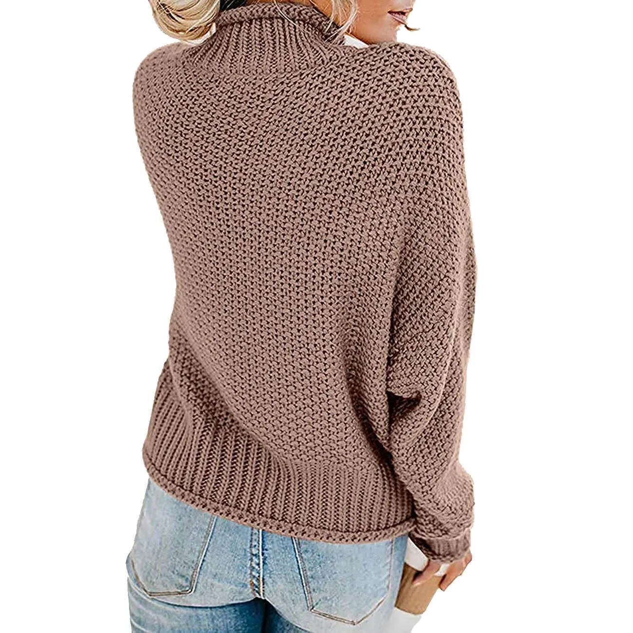 Women's Turtleneck Batwing Sleeve Loose Oversized Chunky Knitted Pullover Sweater Jumper Tops