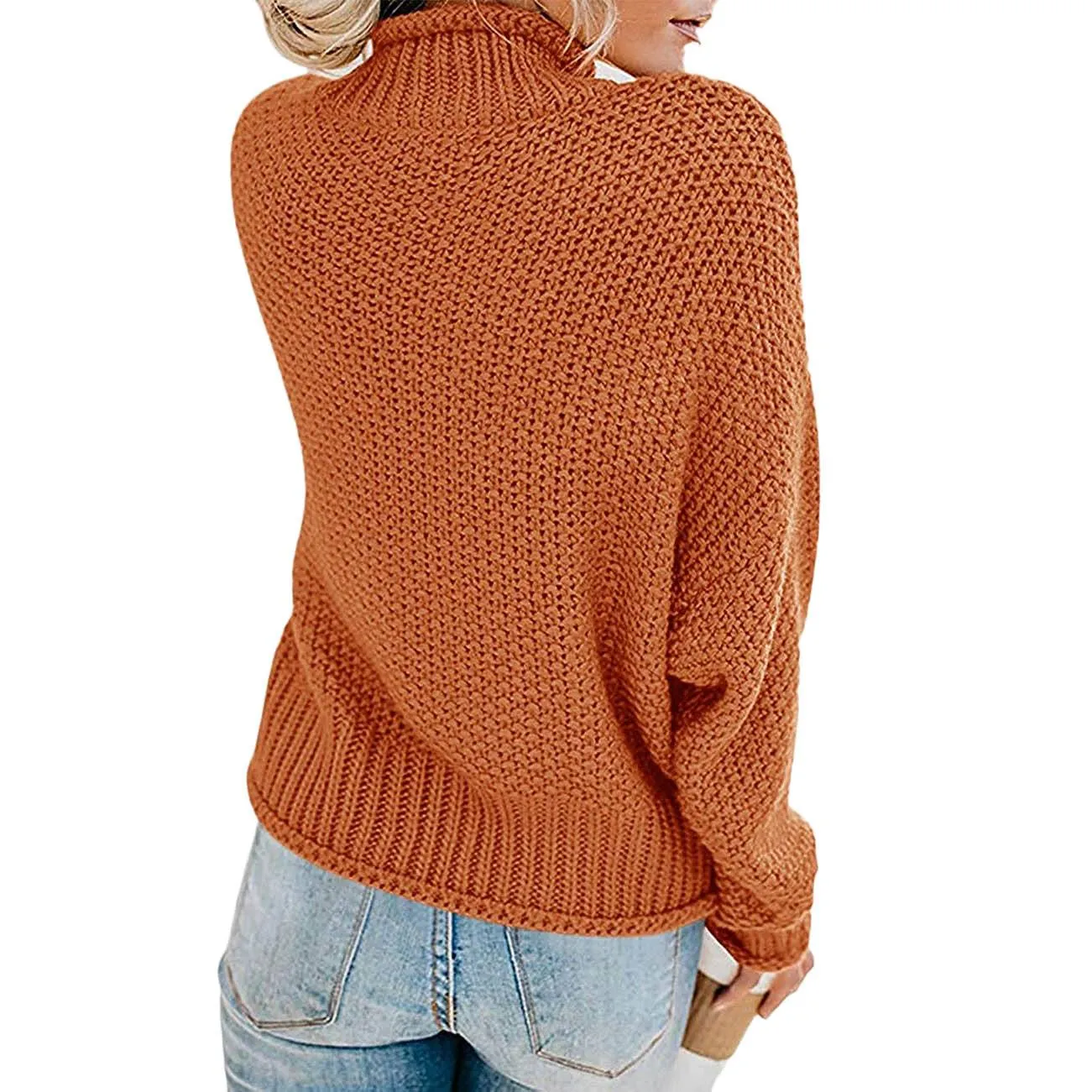 Women's Turtleneck Batwing Sleeve Loose Oversized Chunky Knitted Pullover Sweater Jumper Tops